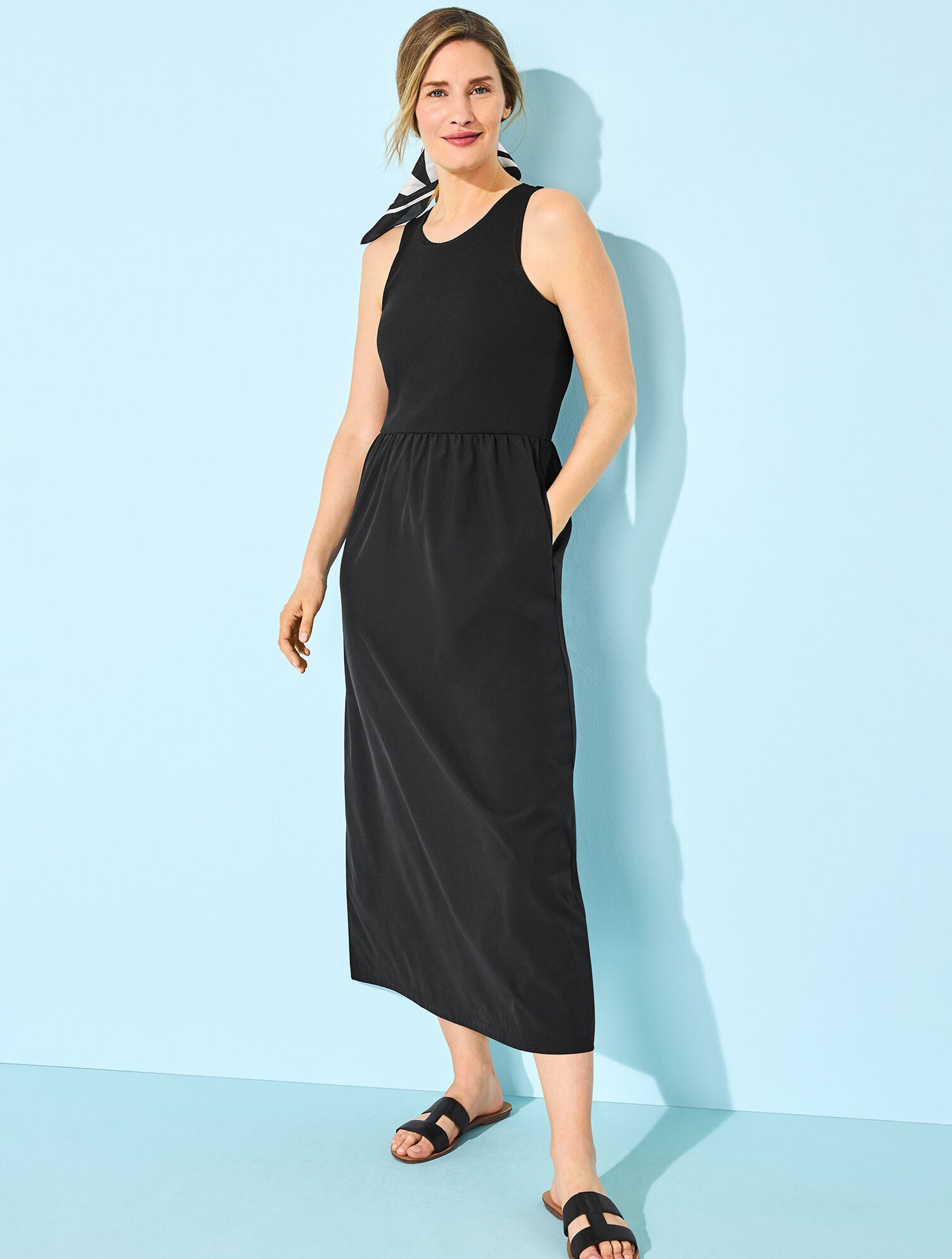 black midi dress with pockets Women's Mixed Media Crew Neck - dinner date SETTORE_Donna Color:Nude White The Secret to Wearing Shirt dress
