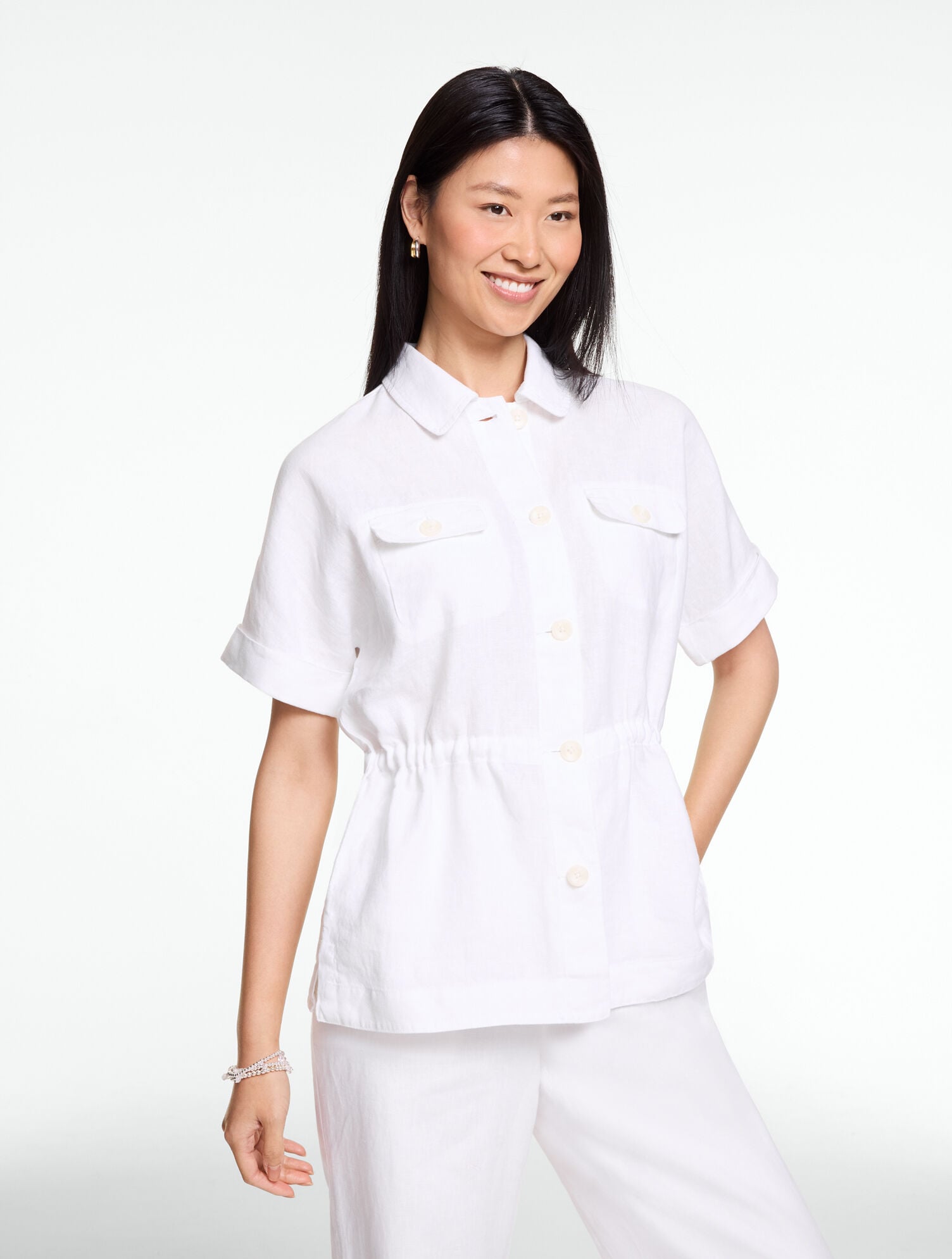 Washed Linen Cinched Shirt Jacket | Talbots