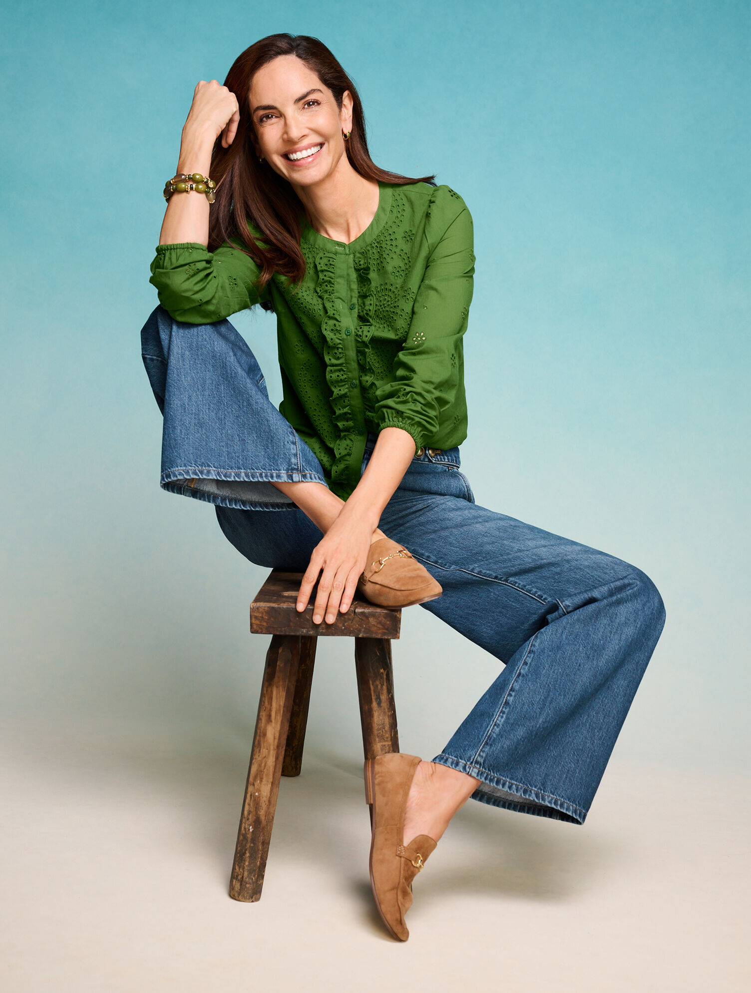 Eyelet Button Front Top