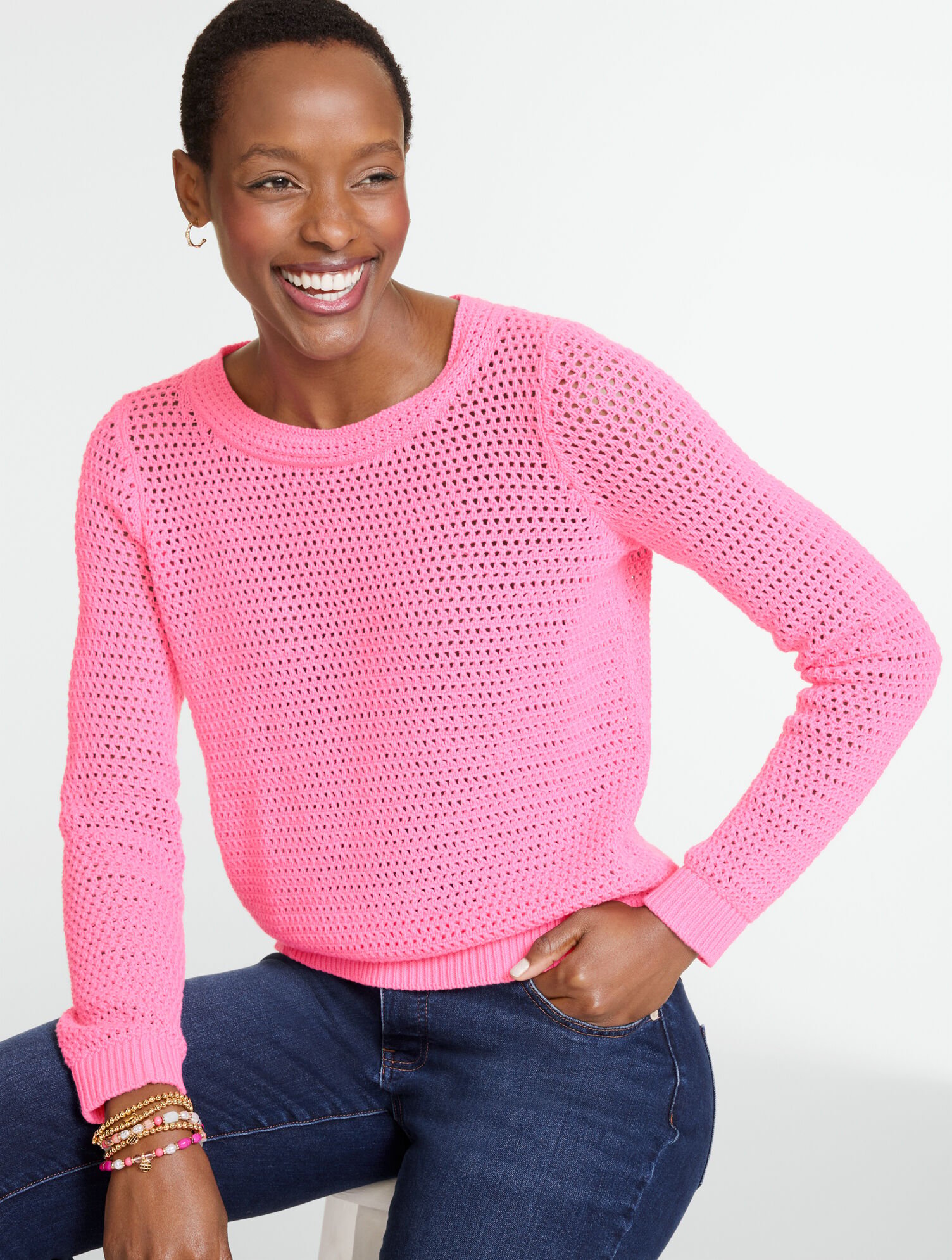Open Stitch Crewneck Sweater