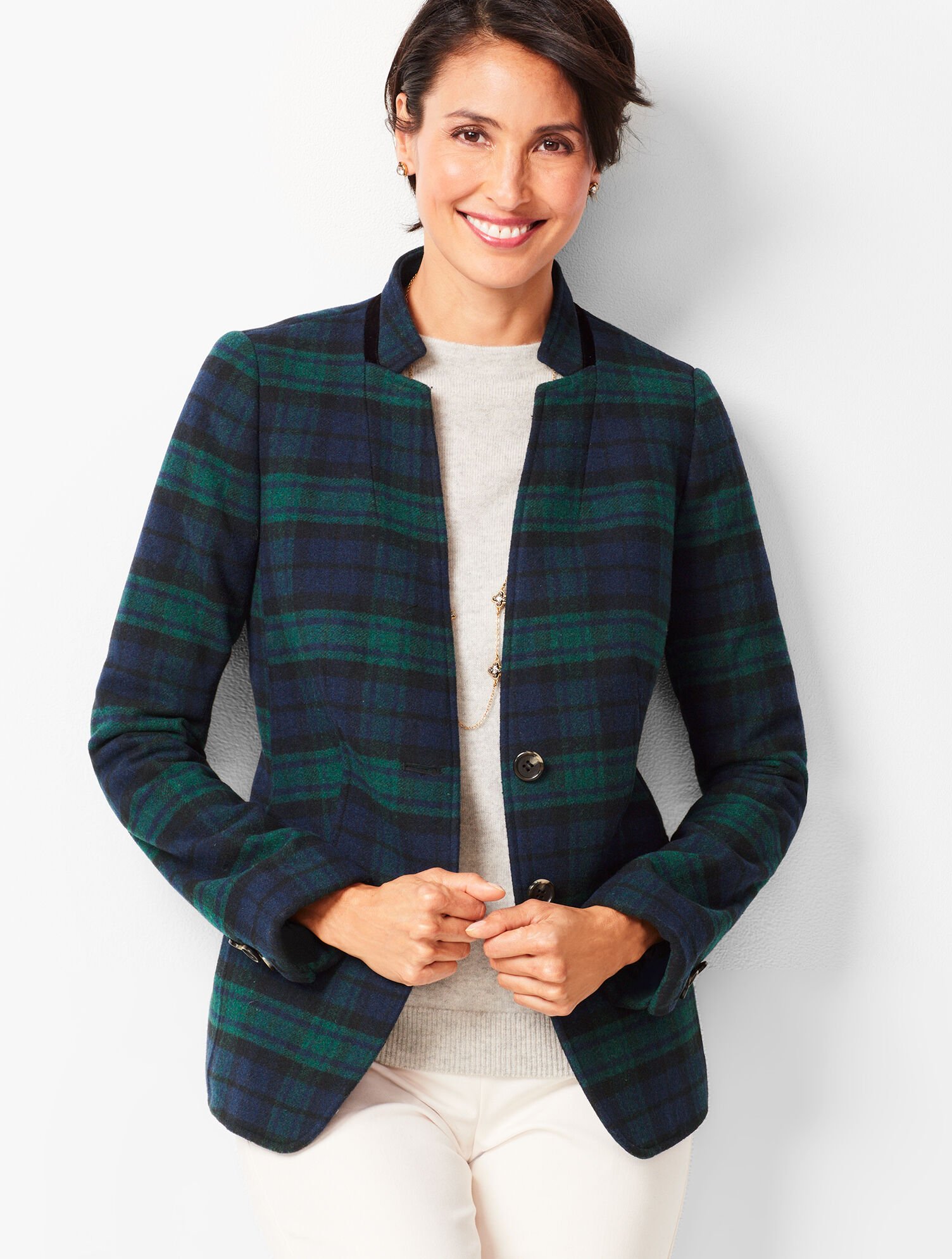 Black Watch Velvet-Trim Blazer Talbots