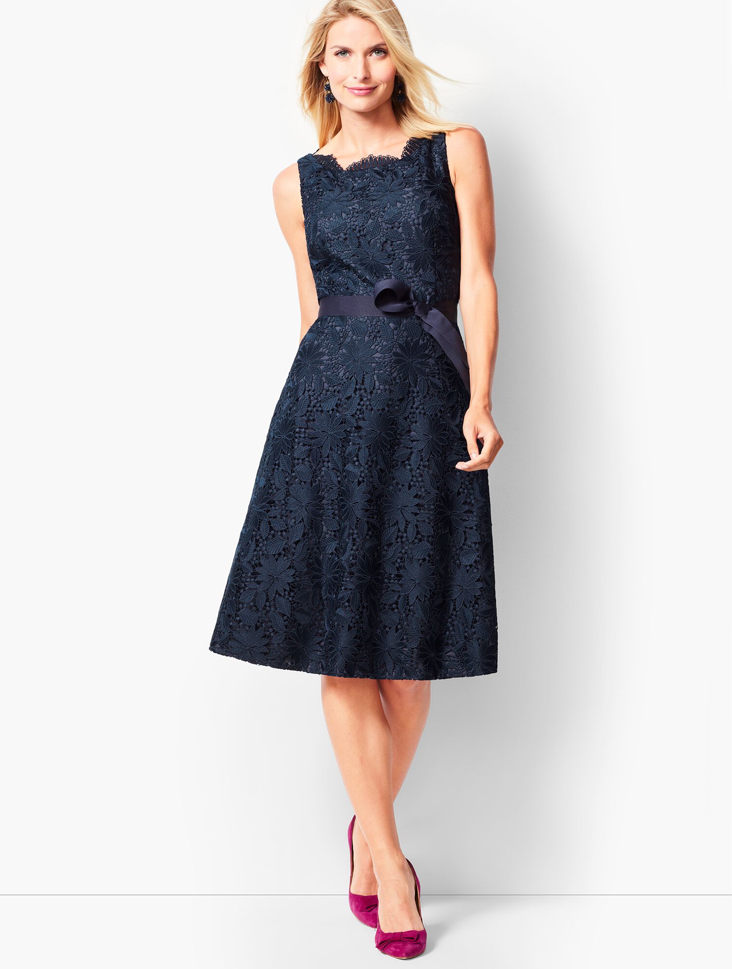 white christmas dresses Navy Scallop Edge Cutout Tie Back Mini Dress main image 1