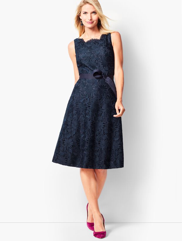 scallop trim fit and flare dress Scallop-Edge Fit & Flare Dress