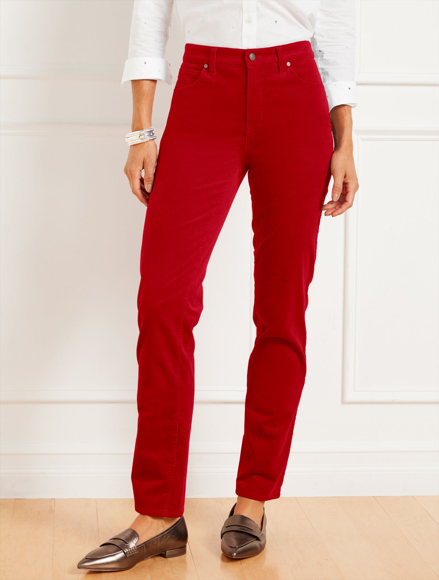 Stretch Corduroy Straight Leg Pants - Solids
