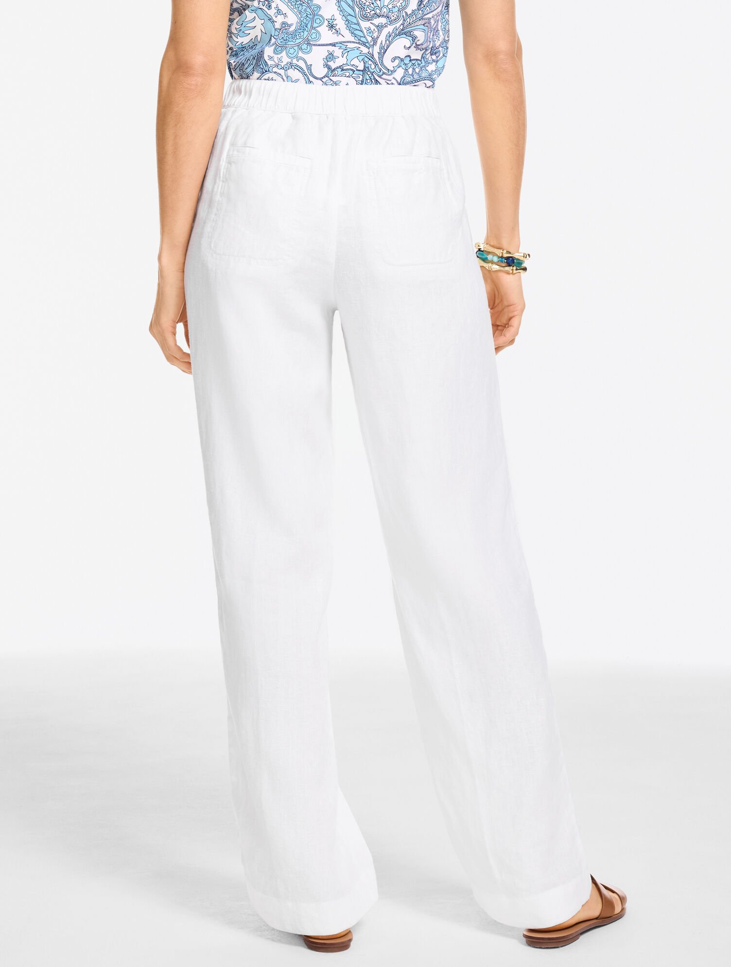 Washed Linen Wide Leg Pull-On Pants