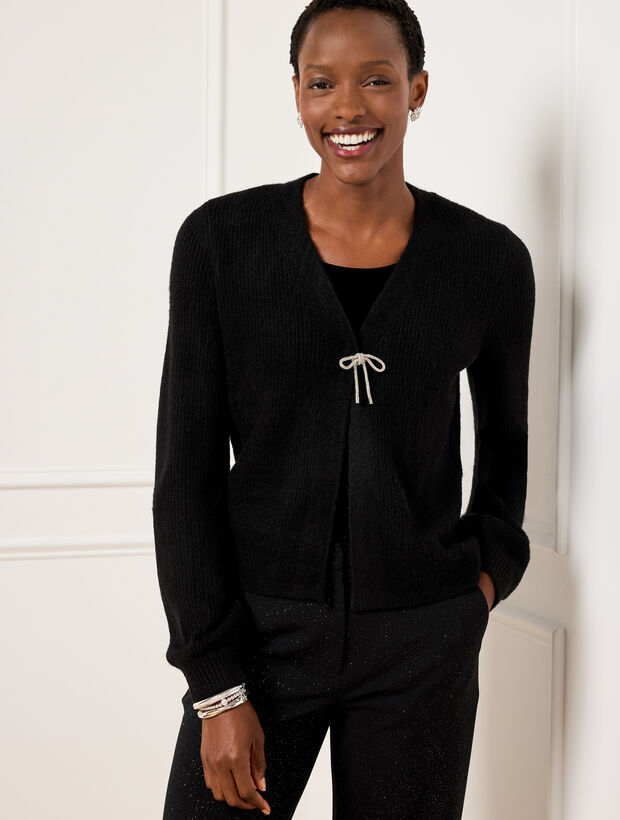 Bow Trim V-Neck Cardigan