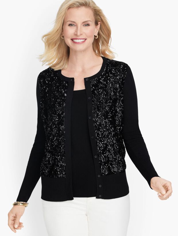 Sequined Ribknit Trim Cardigan