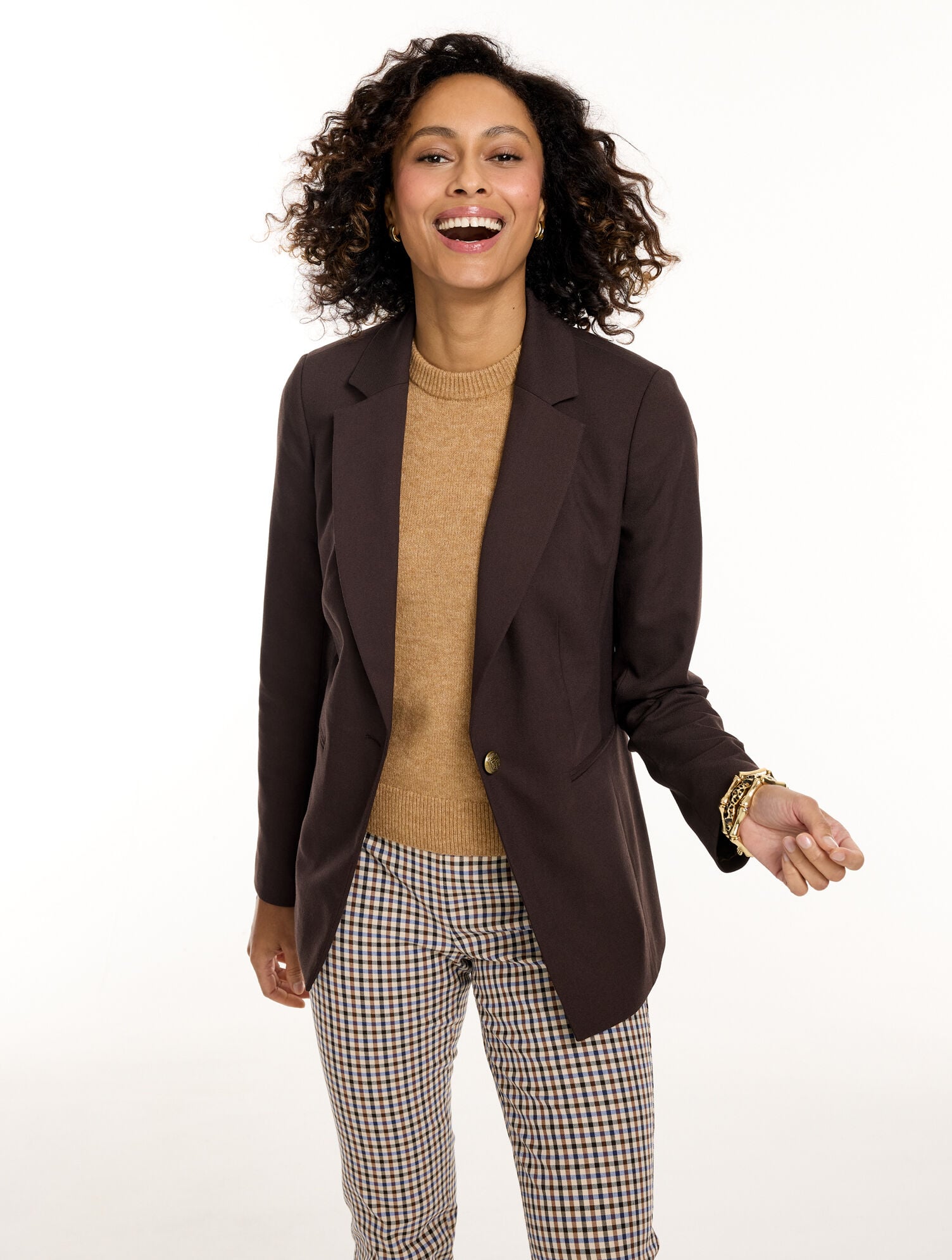 Single Button Twill Blazer