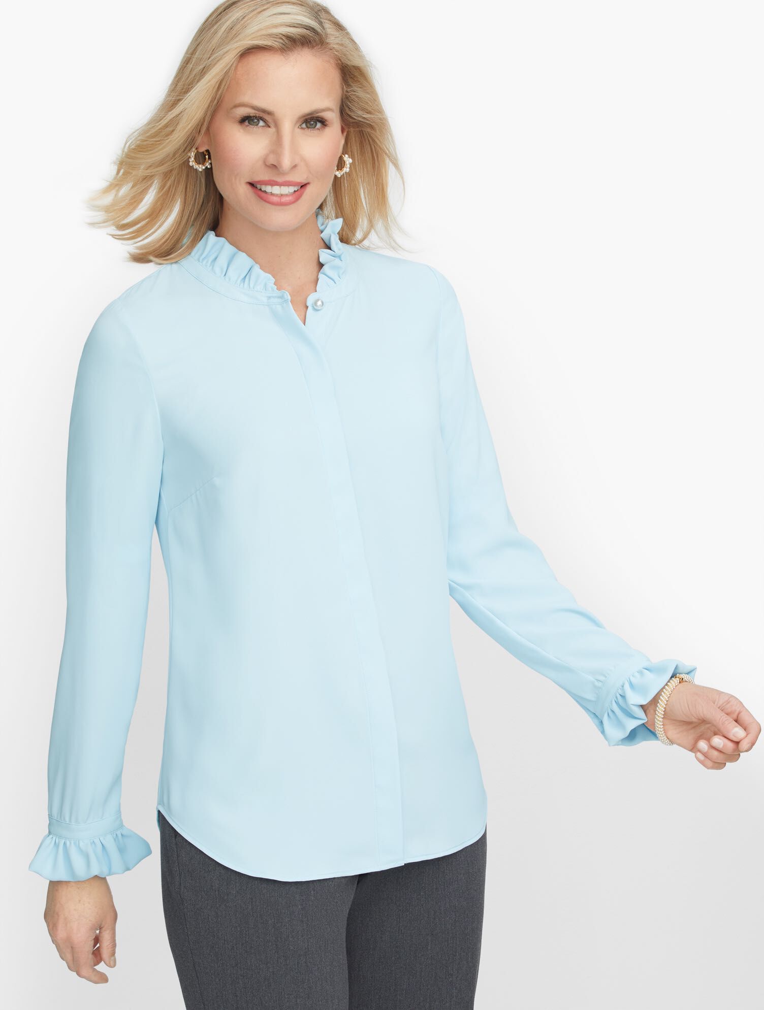 Talbots Blue Ruffled Tees Ruffle Trim Blouse - Solid | Talbots