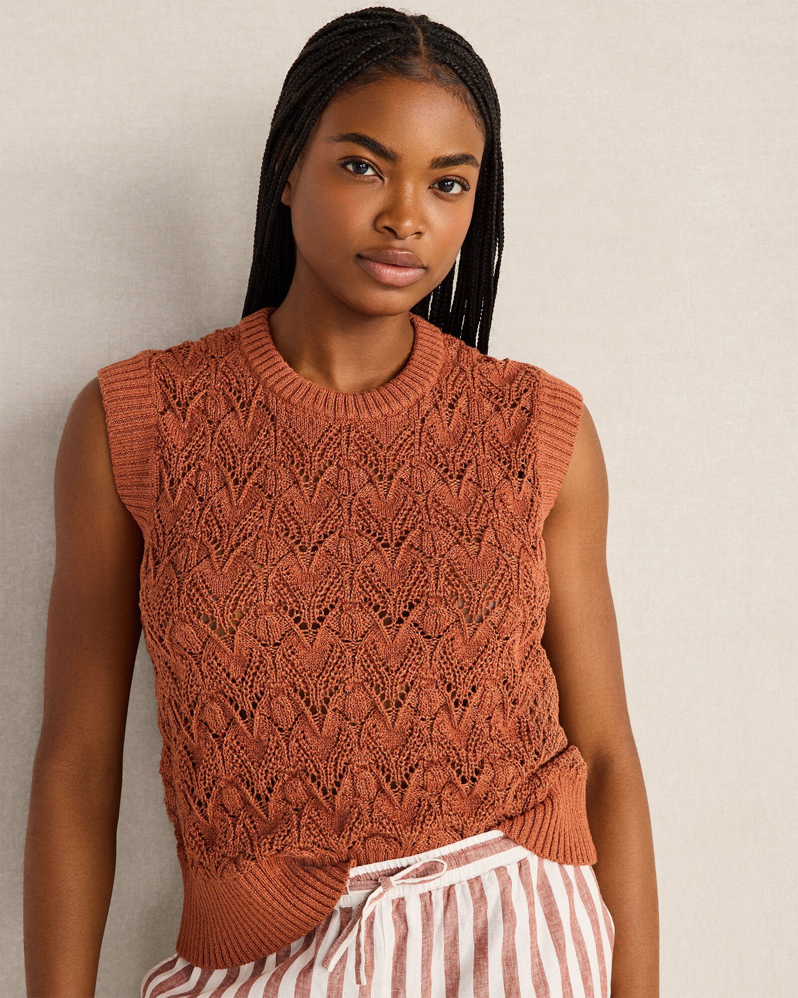 Organic Cotton Chain Pointelle Sweater Vest