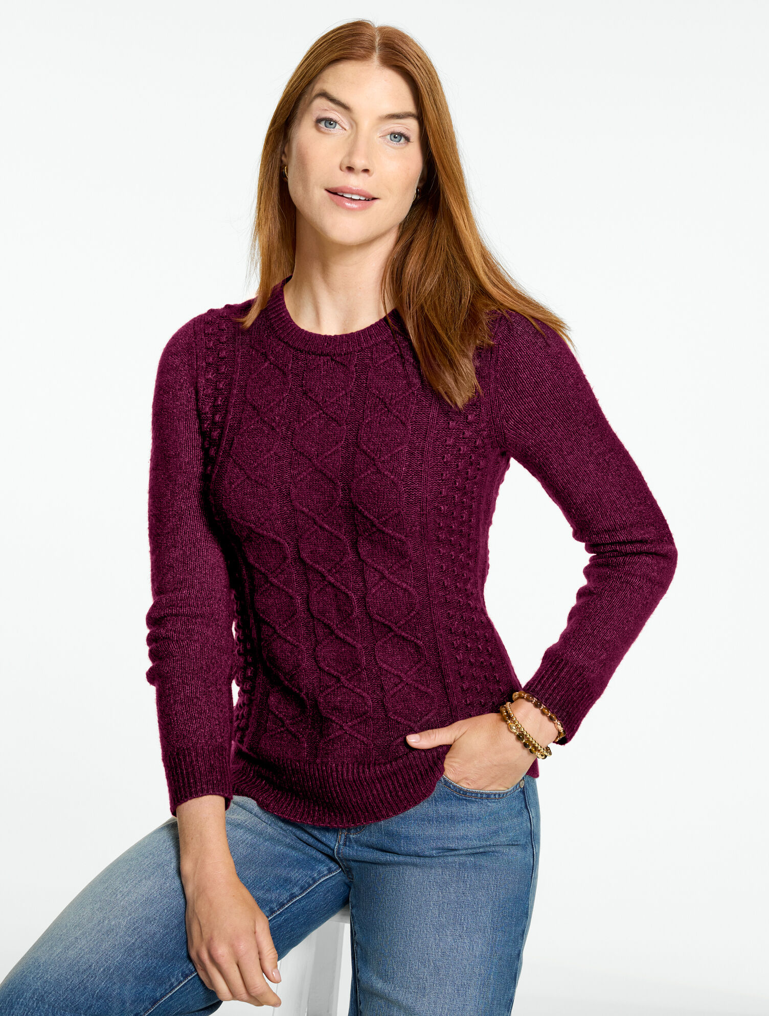 Mixed Cable Knit Crewneck Sweater