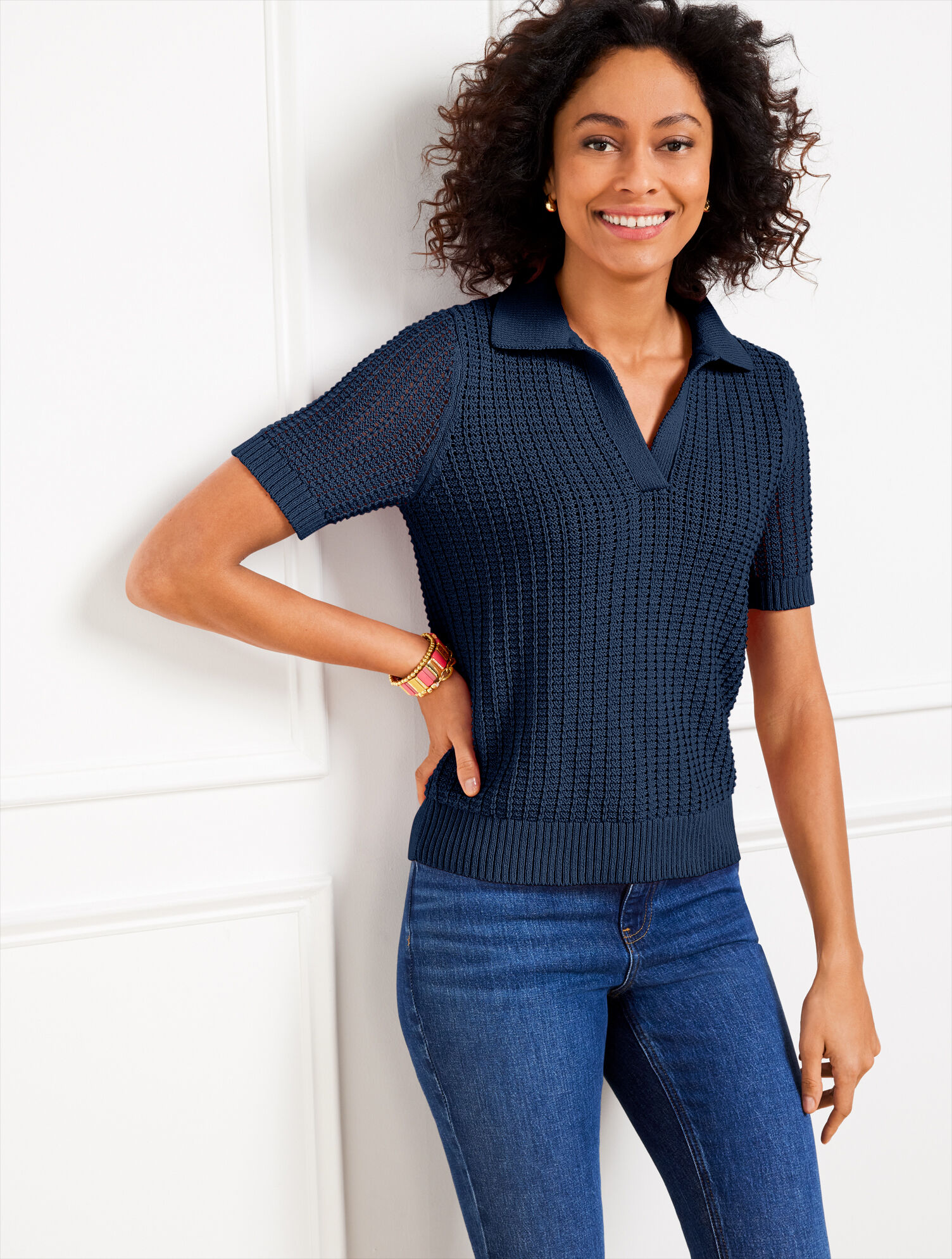Pointelle Stitch Polo Sweater | Talbots