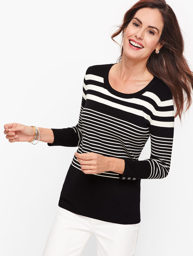 Button Cuff Sweater - Top Stripe