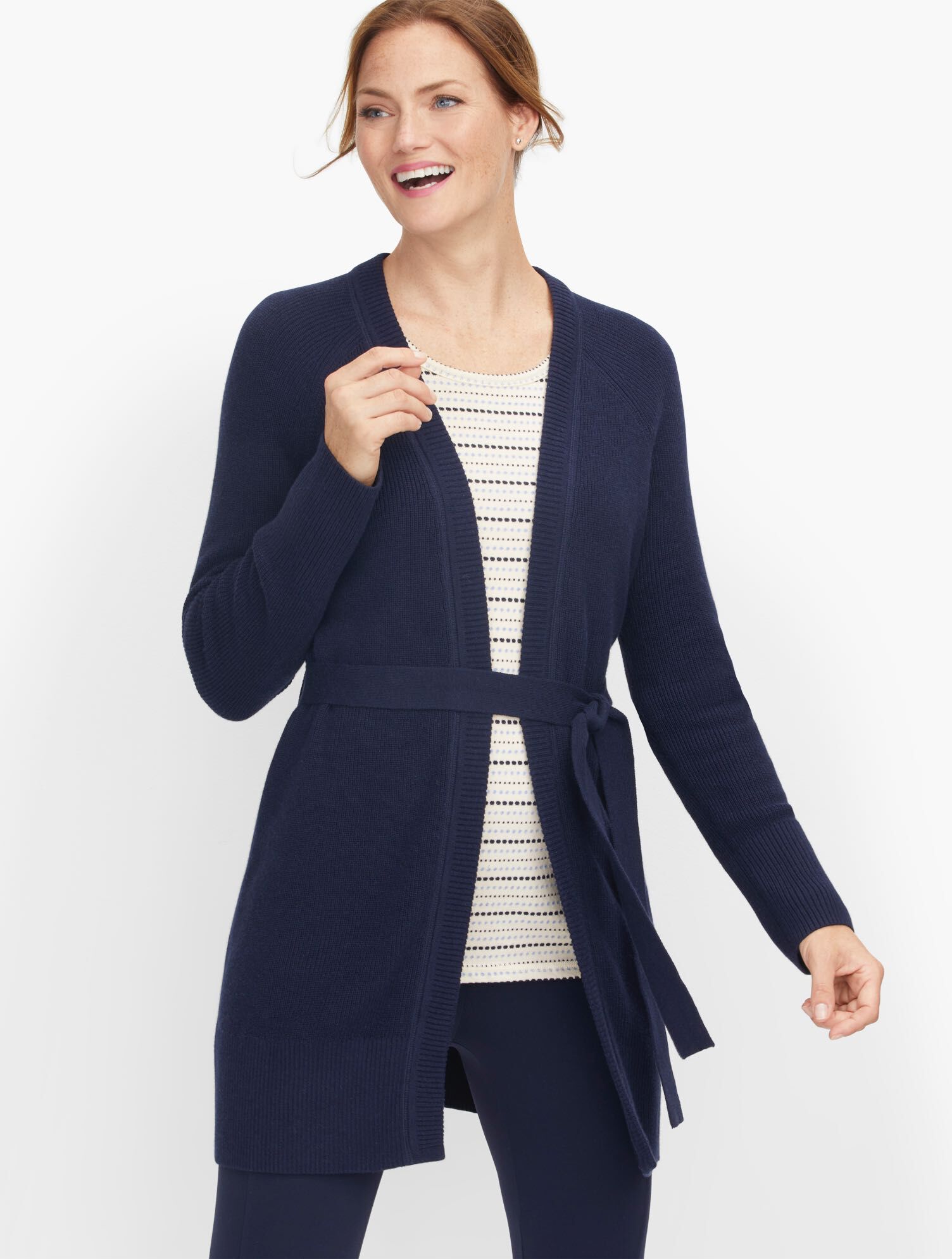 Open Front Belted Cardigan Talbots