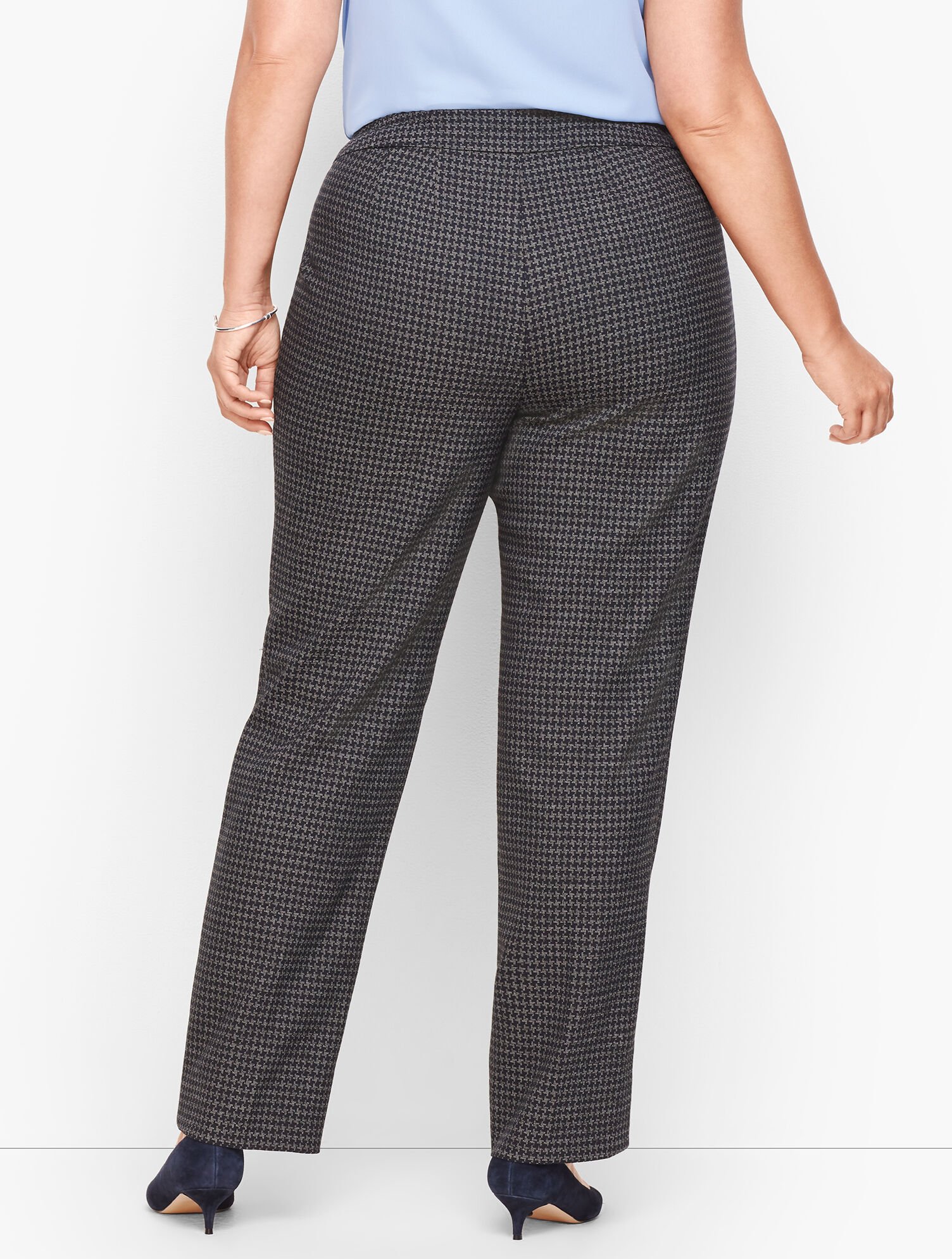 Plus Size Stretch Houndstooth Tweed Straight Leg Pants