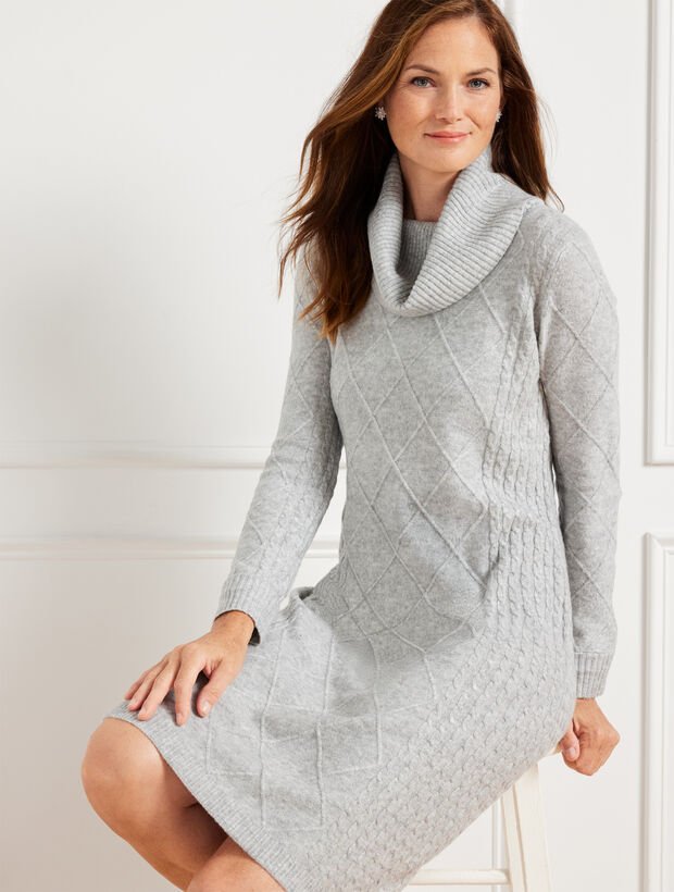 Cable Knit Cowl-Neck Sweater Dress
