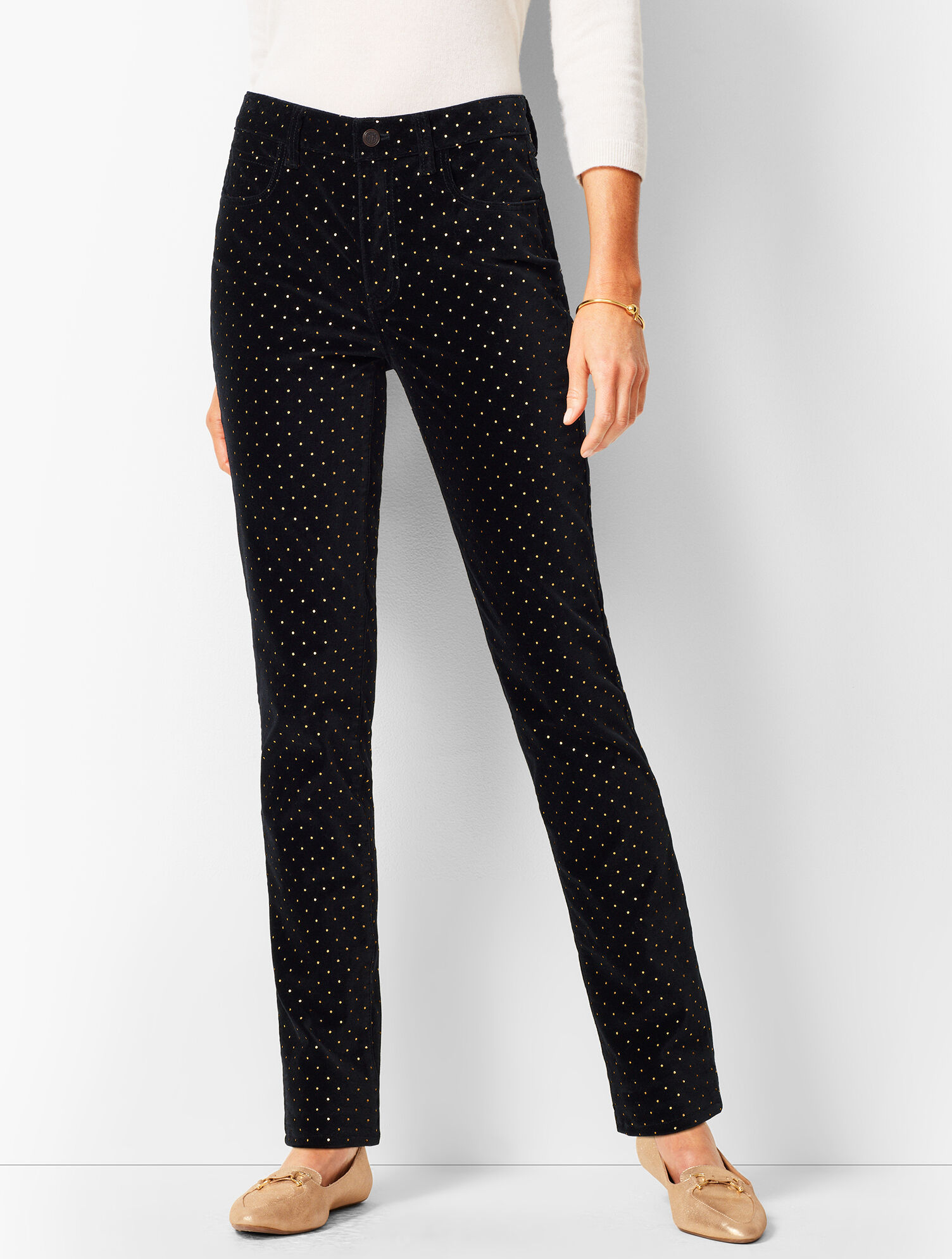High-Rise Straight-Leg Velveteen Pant - Dot