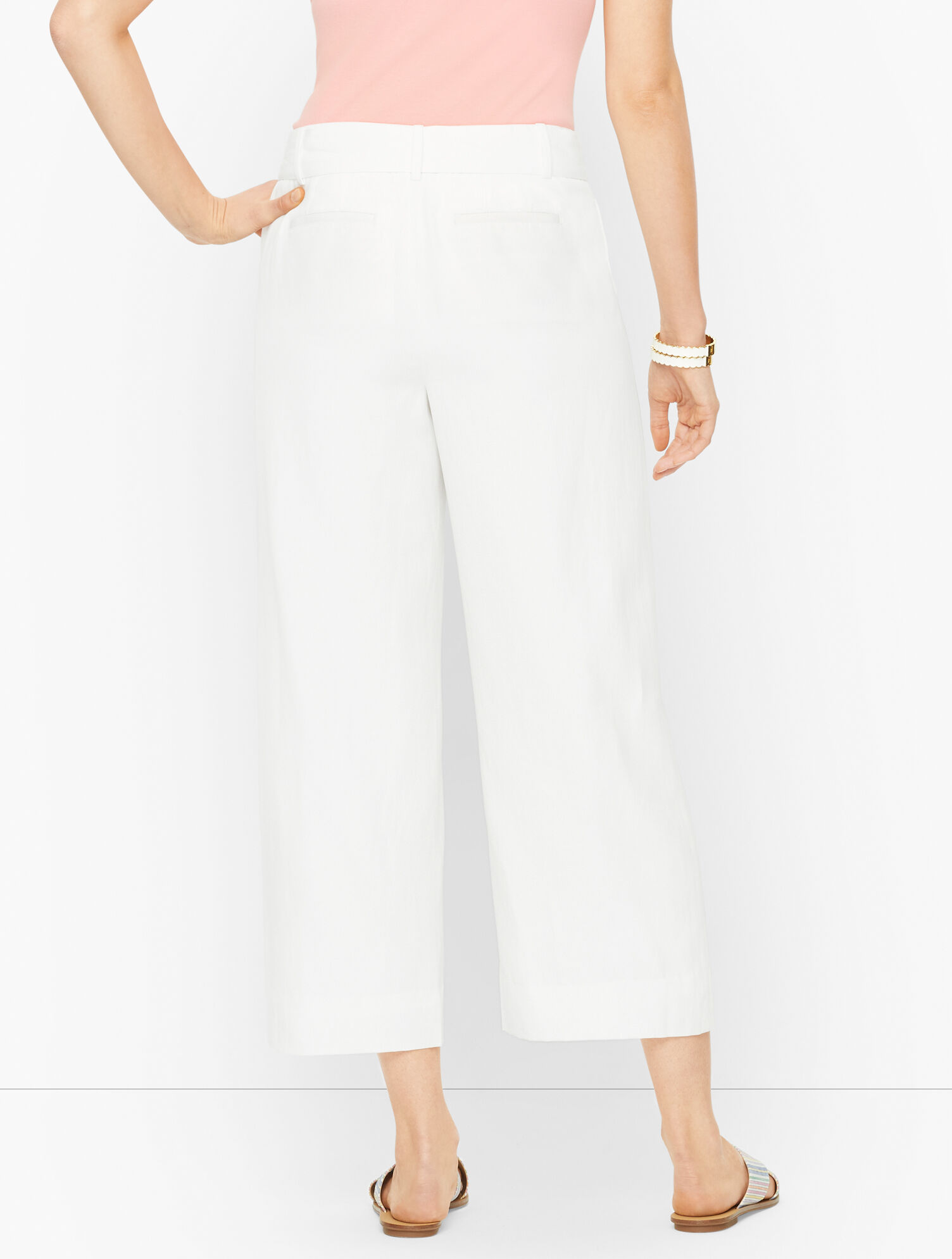 Tie Waist Wide Leg Crop Pants - White