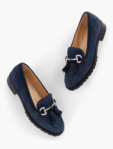 Catalog And Online Exclusives  Talbots Women Ruby Bow Suede Moccasins  Indigo • Dirty Alex