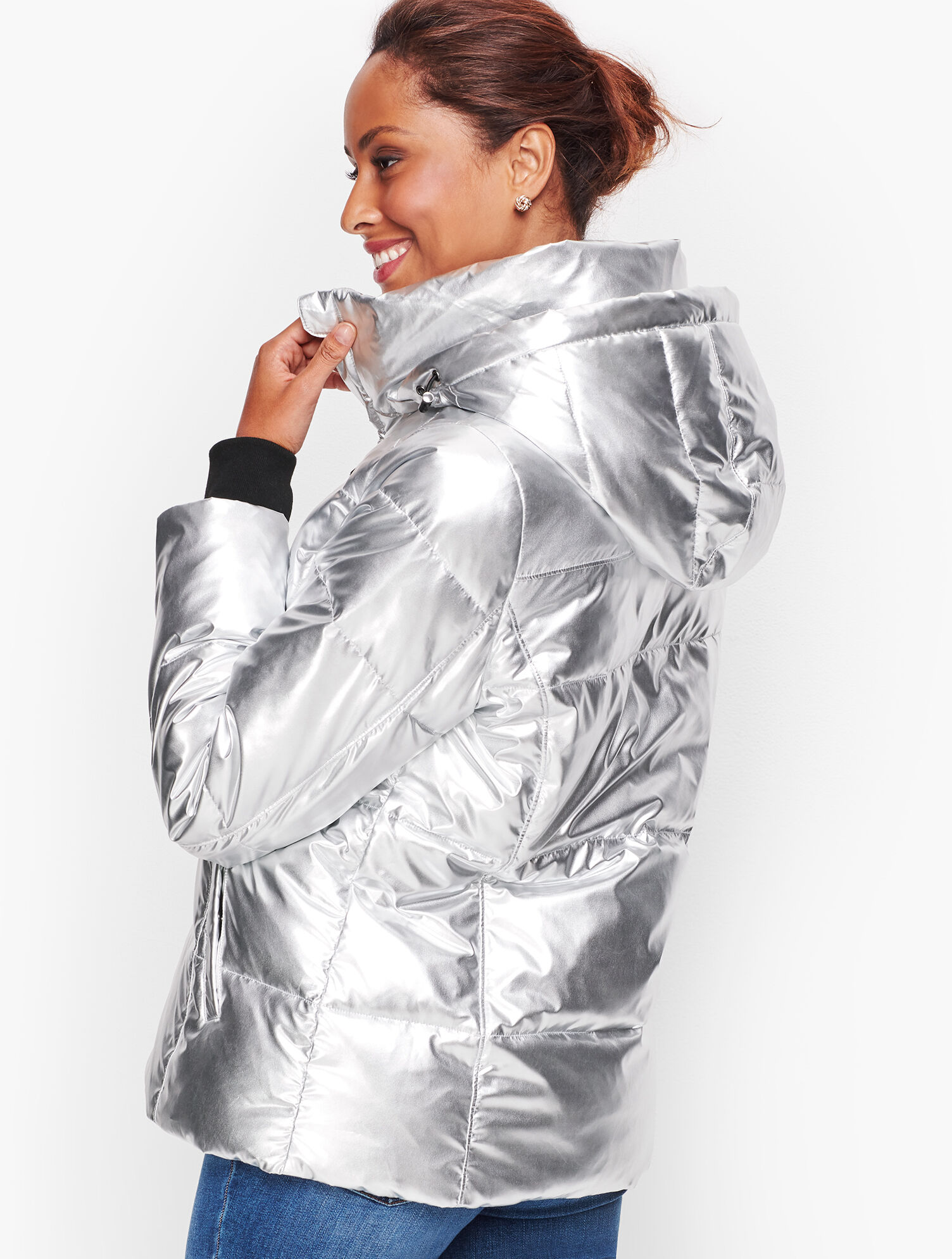Down Alternative Metallic Puffer Jacket
