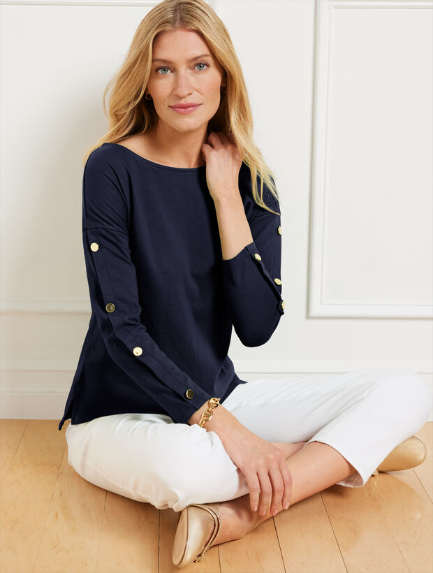 Button Sleeve Crewneck Tee