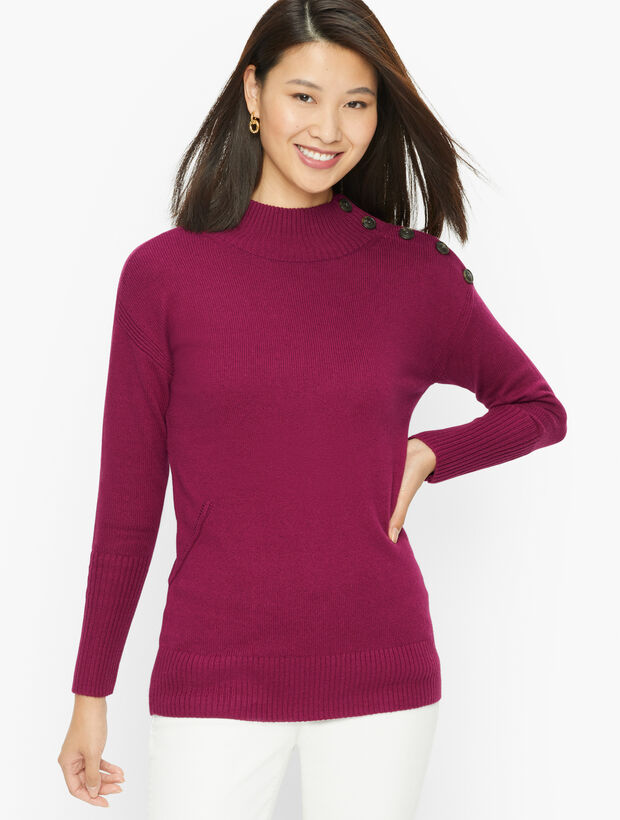 Button Detail Mockneck Pullover
