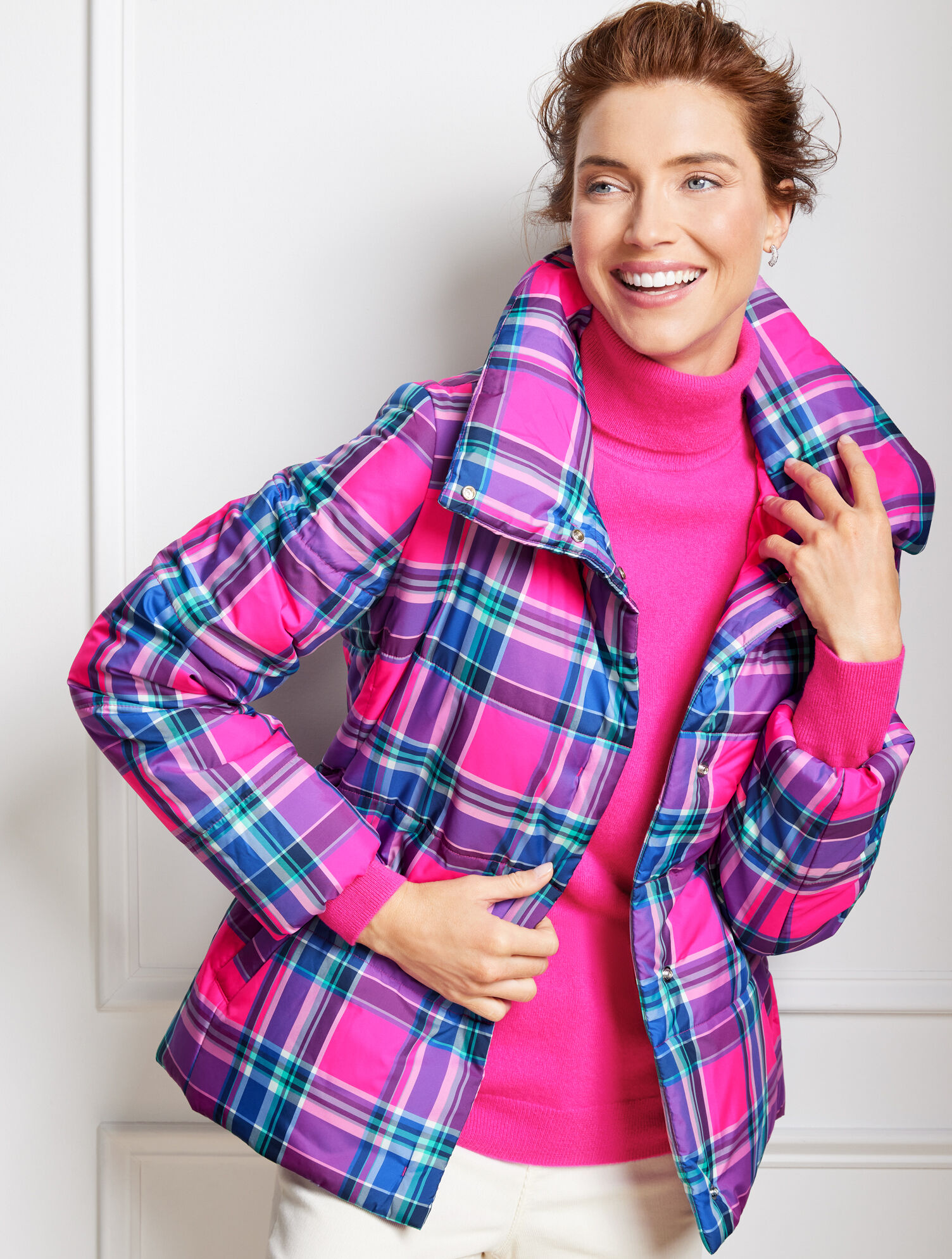 Down Alternative Puffer Coat Plaid Talbots