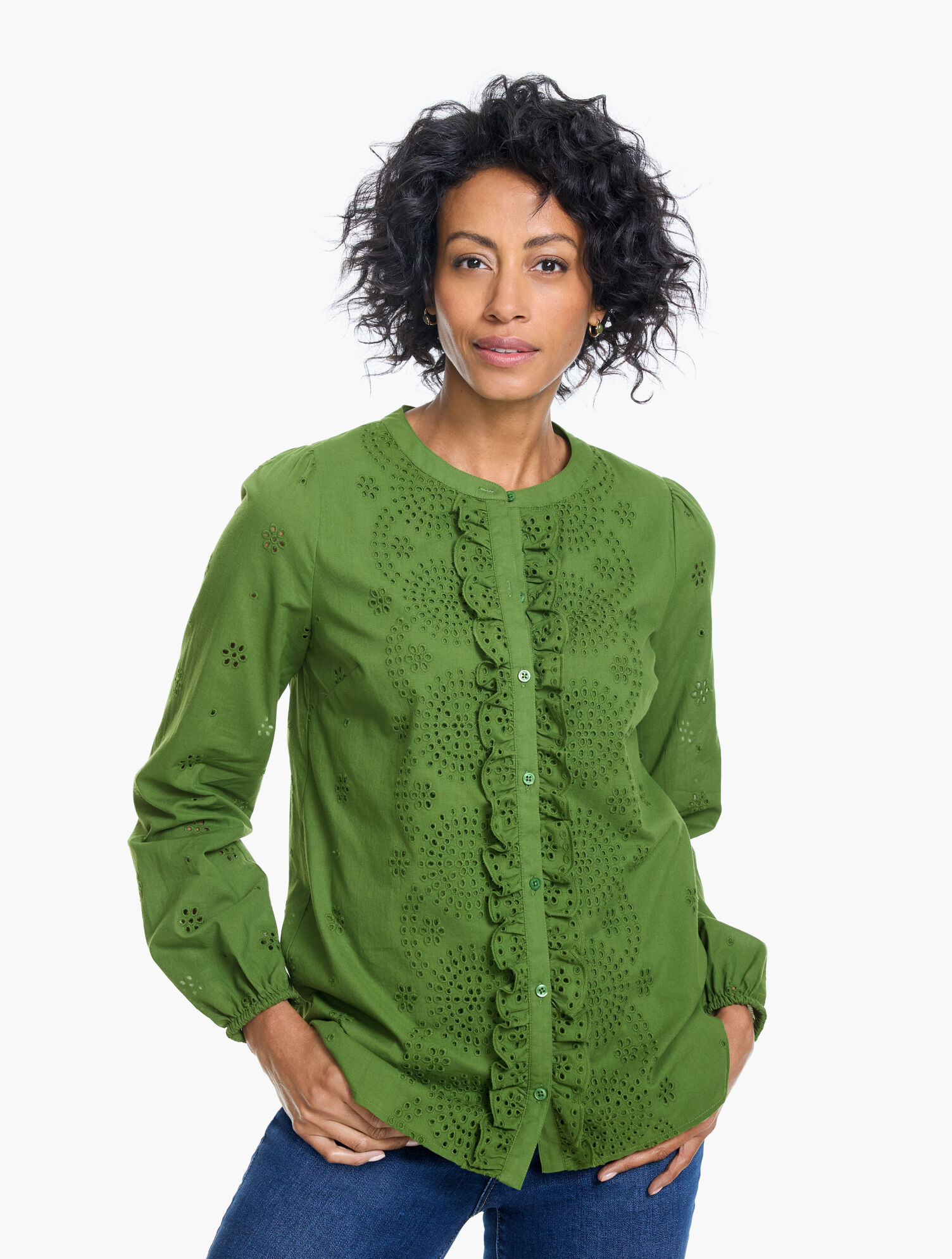 Eyelet Button Front Top