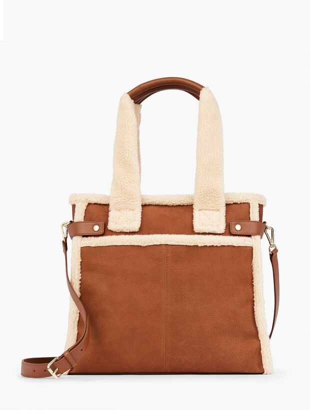 Shearling Trim Suede Tote