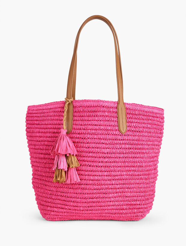 Spring Summer Straw Tote Bag with Colorful Puff Ball Trim – stylinPOP