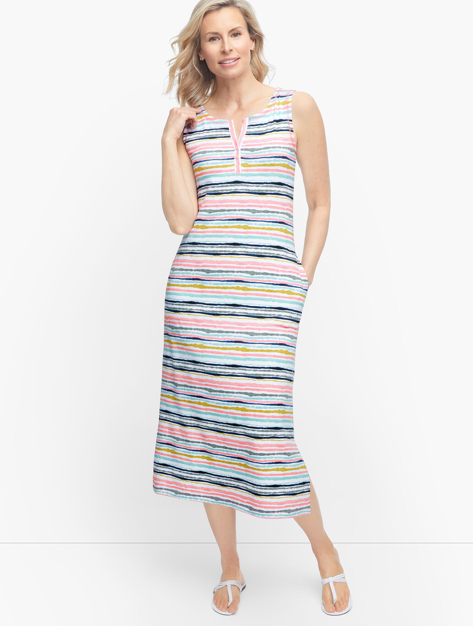 Painterly Stripe Henley Midi Dress | Talbots