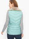 Faux Fur Collar Down Puffer Vest - Solid