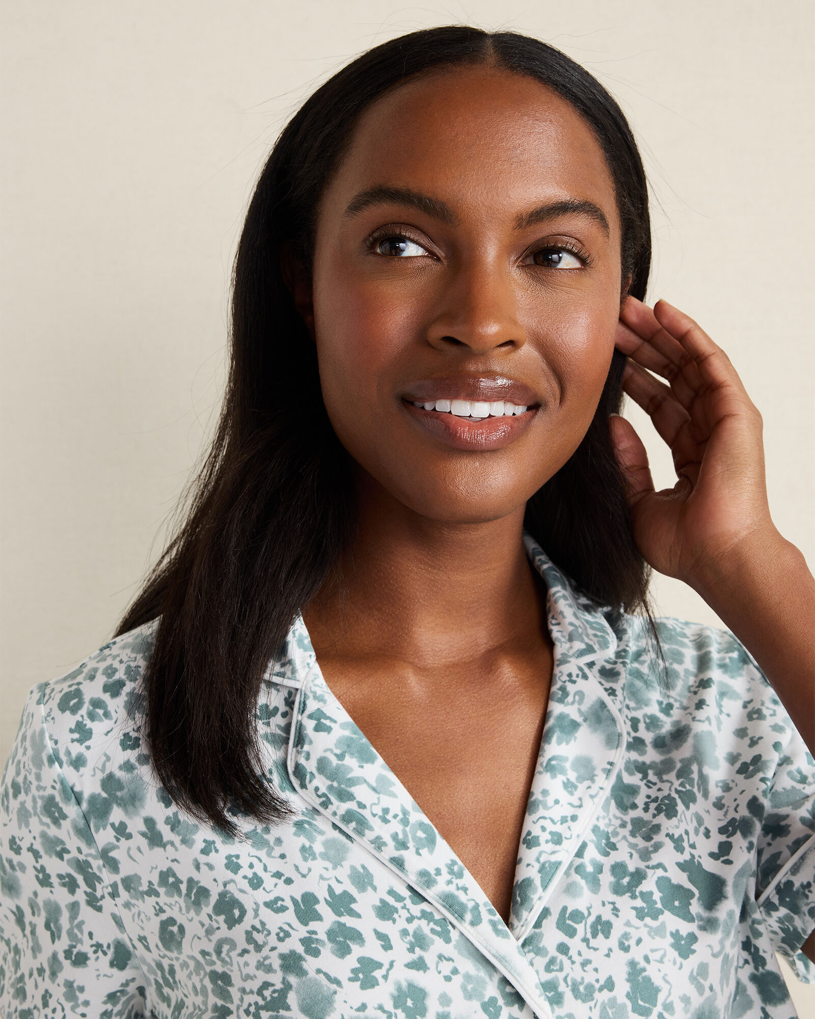 Organic Cotton Jersey Blurred Floral Pajama Top