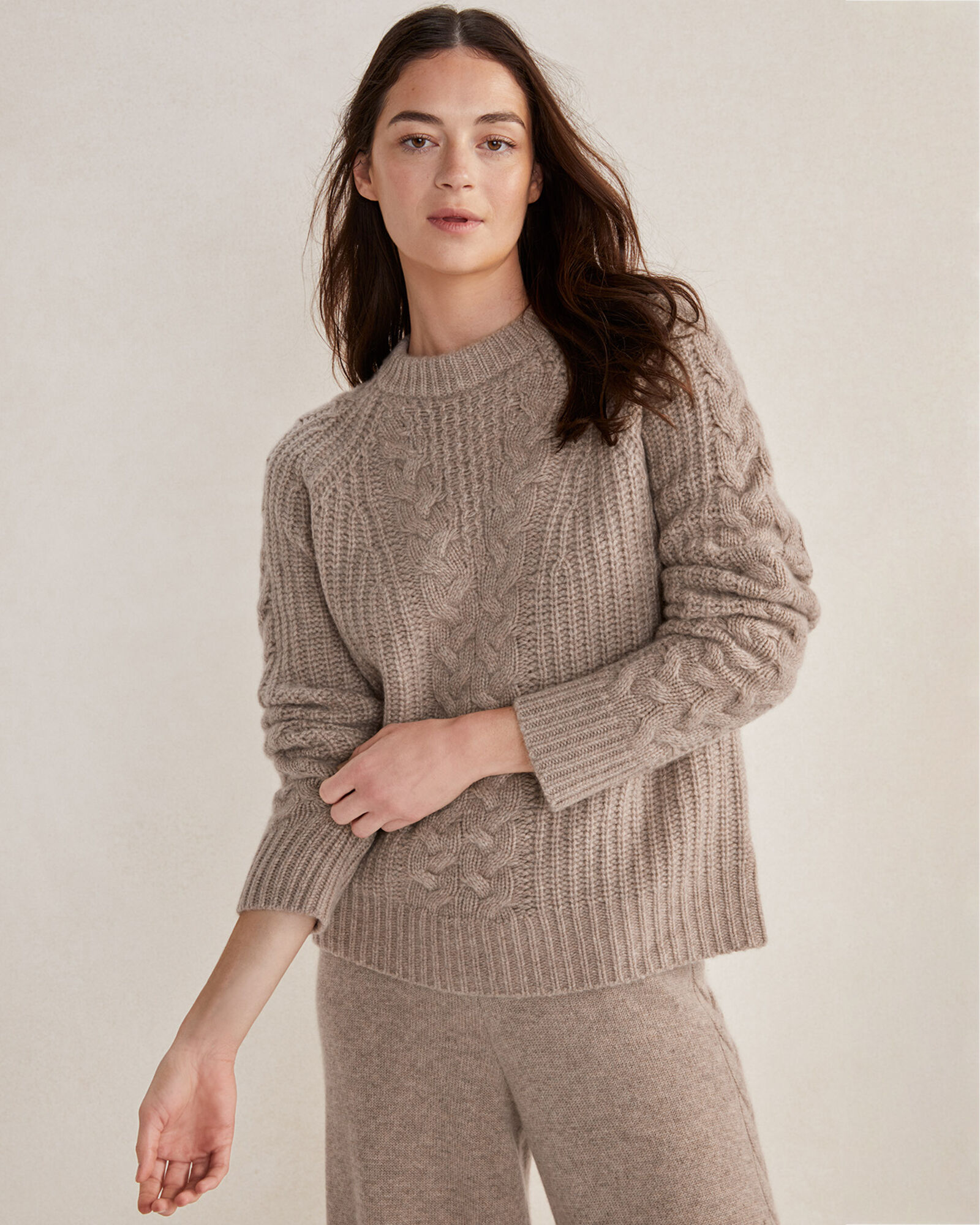 Cashmere Mix Crewneck Ribbed Sweater with Lateral Slits