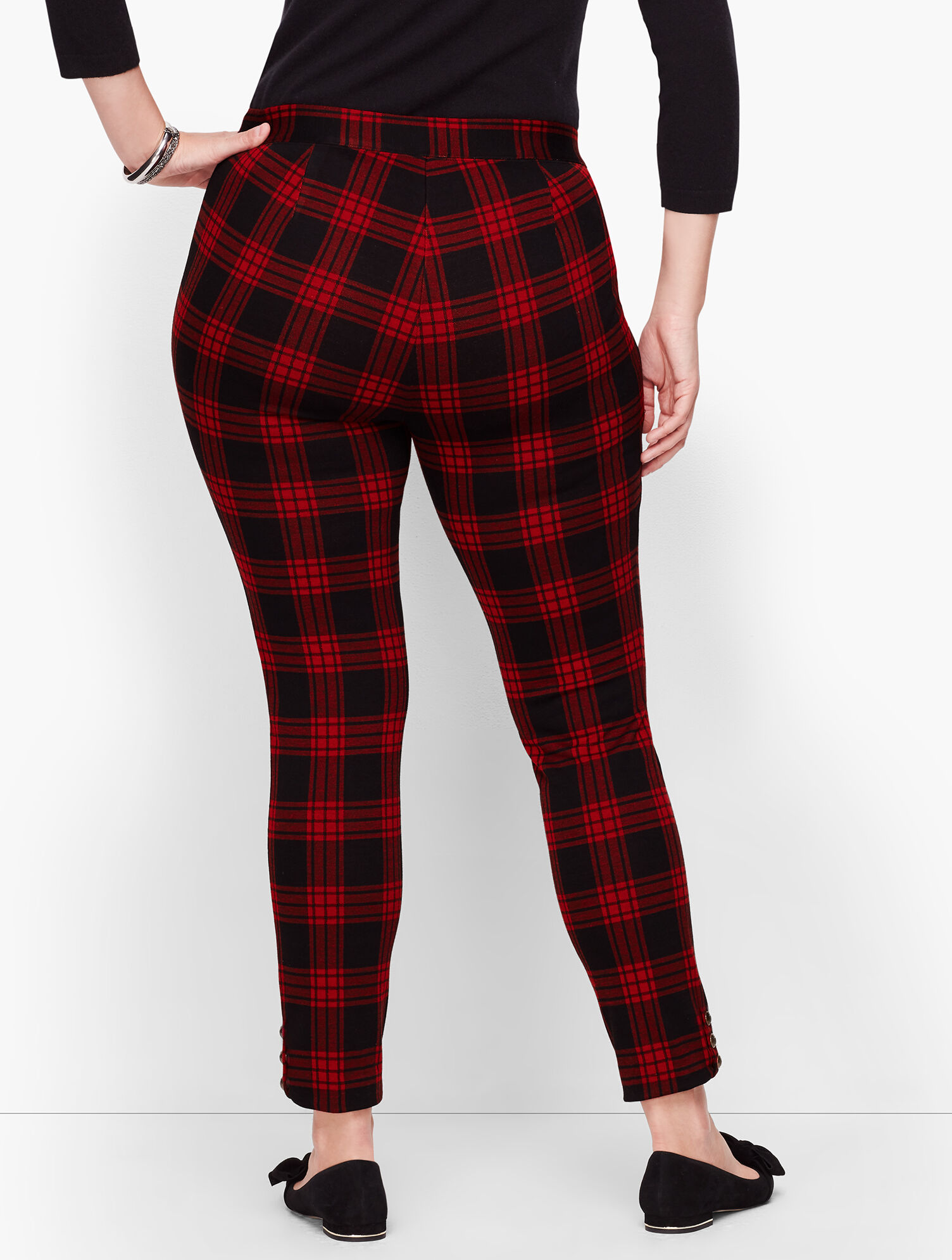 Plus Size Ankle Snap Ponte Leggings - Plaid
