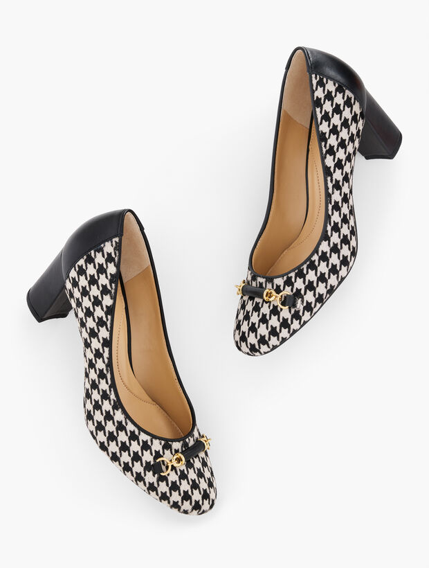 Ellery Bit Block Heel Pumps - Calf Hair Houndstooth