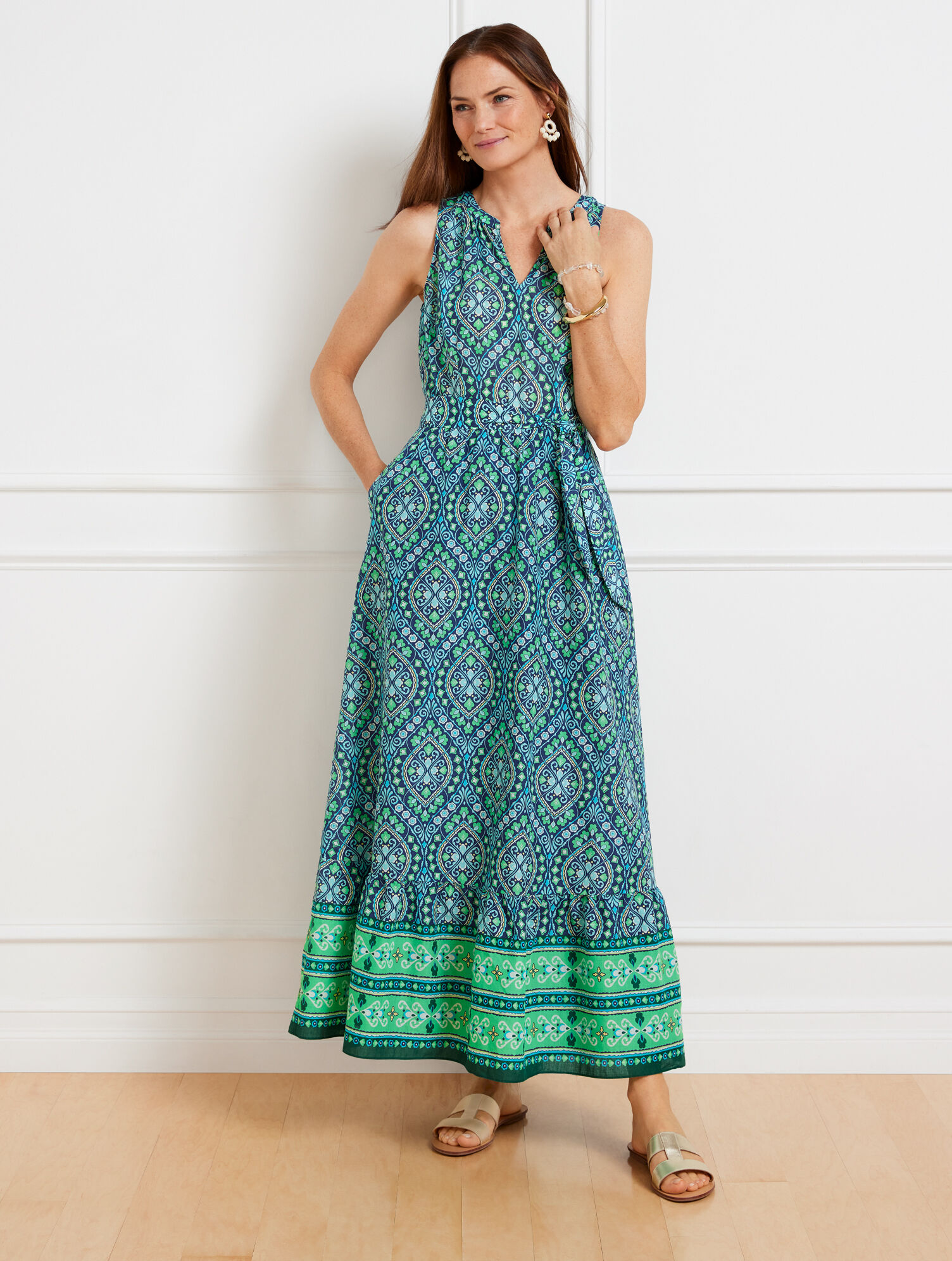 chinese dress ladies Sapphire Damask Floral Pattern Strapless Maxi Dress