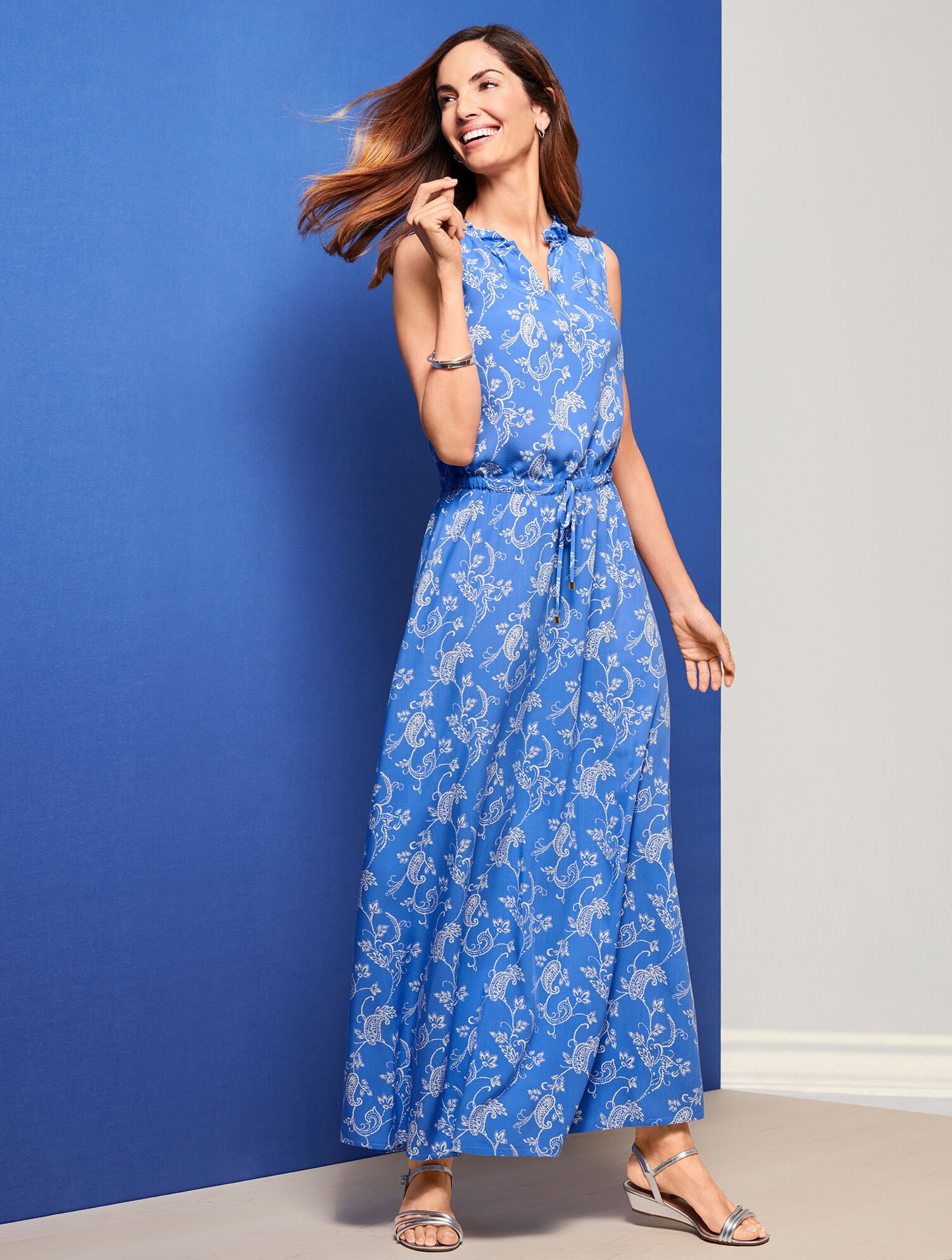 chinese dress ladies Elegant green paisley print maxi dress main image 1
