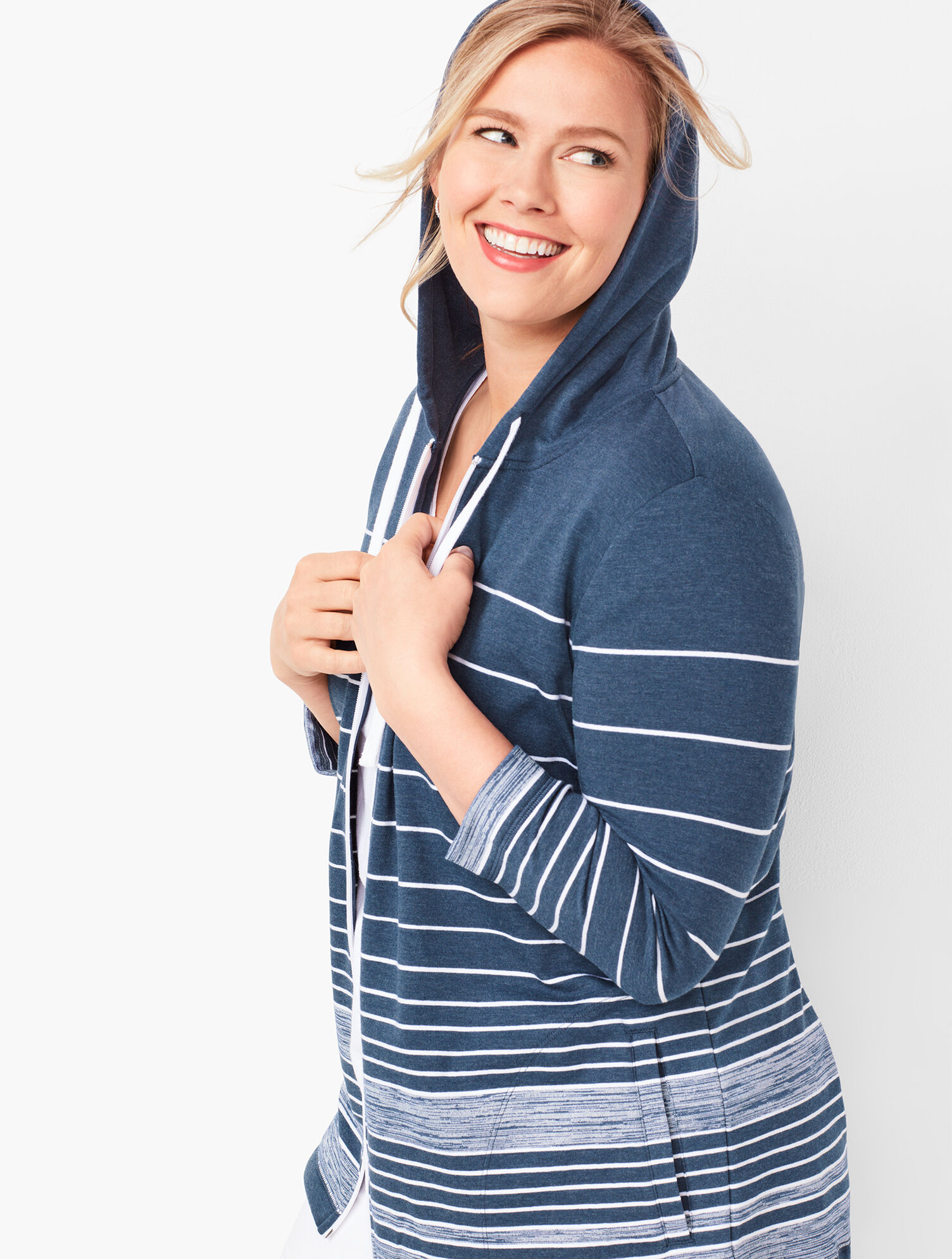 Gradient-Stripe Terry Hoodie Talbots