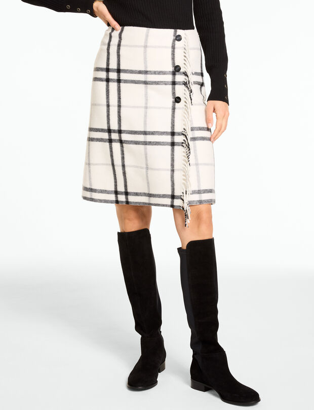 Fringe Wrap Skirt - Windowpane