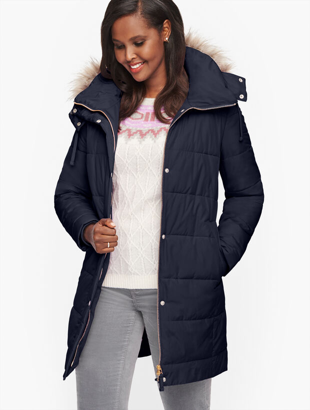 Faux Fur Trim Down Alternative Puffer Jacket Talbots