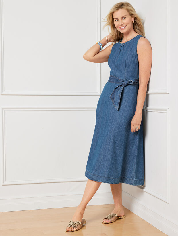 Belted Denim Fit &amp; Flare Dress