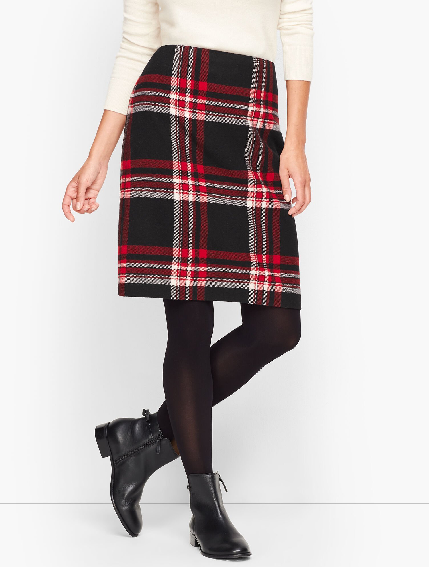 Wool Blend A-Line Skirt - Plaid