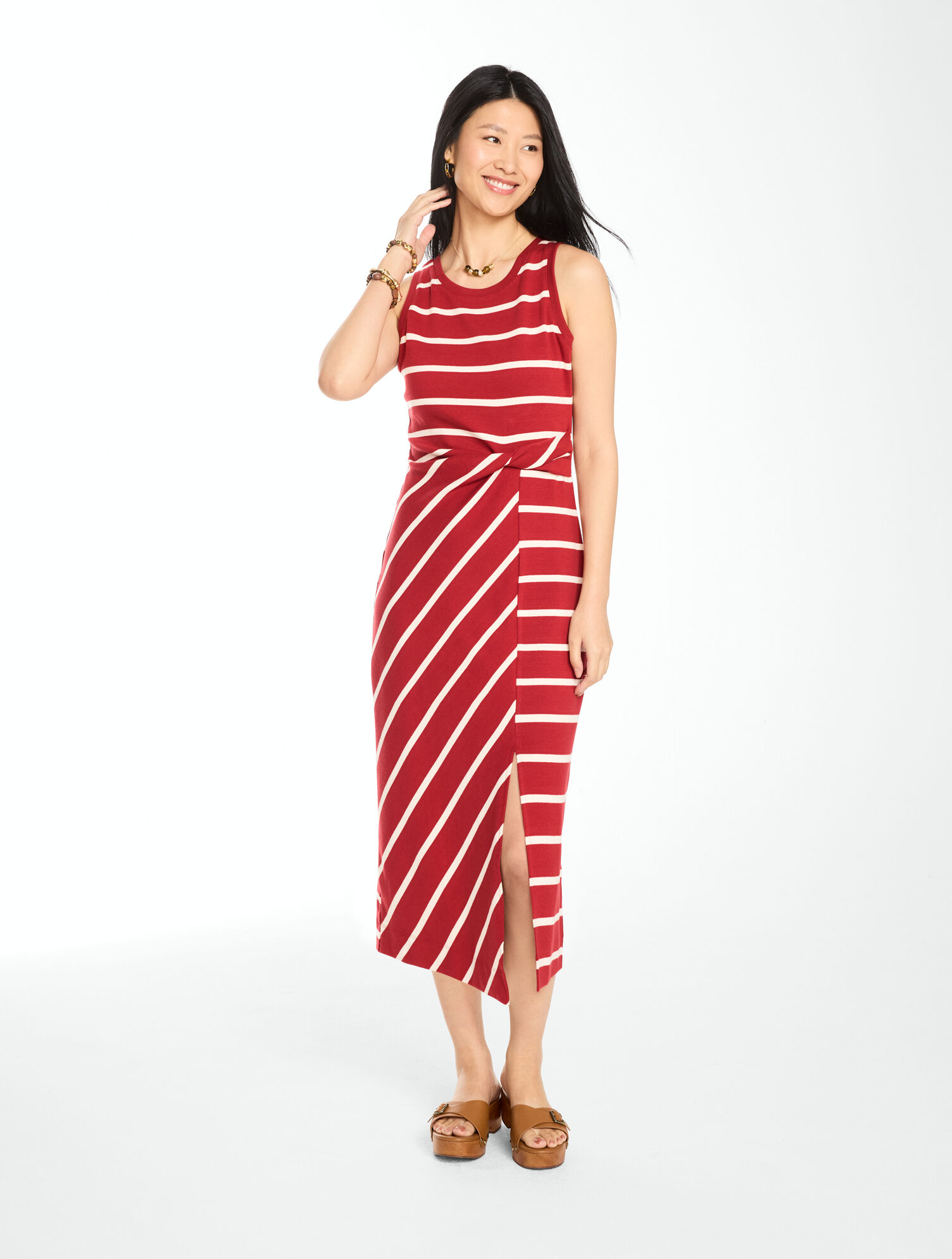 Twist Front Knit Midi Dress - Desert Stripe