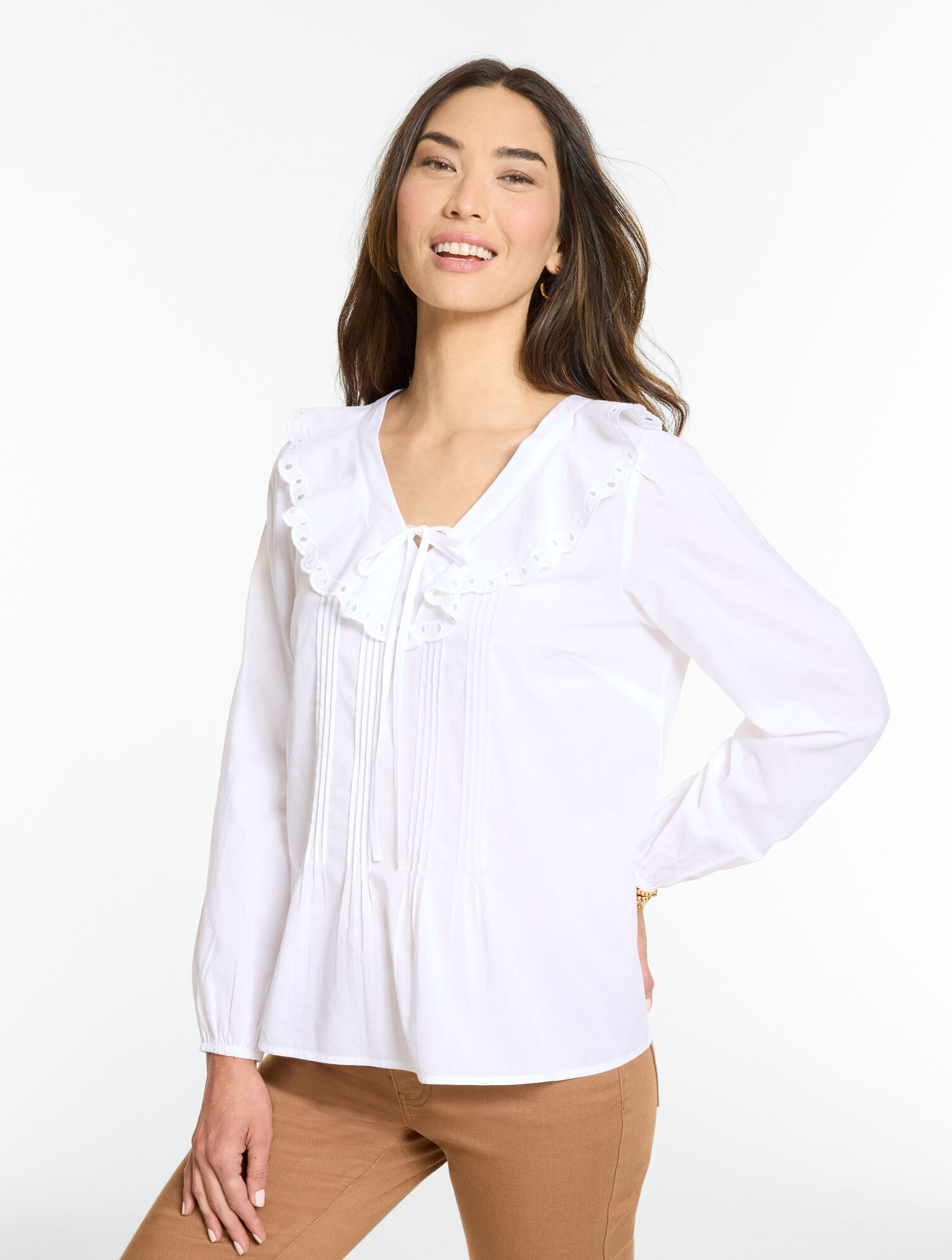 Pintuck Ruffle Voile Top