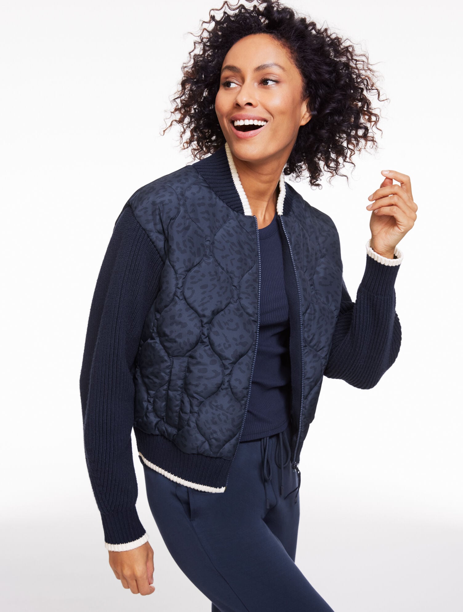 Quilted Sweater Bomber - Leopard