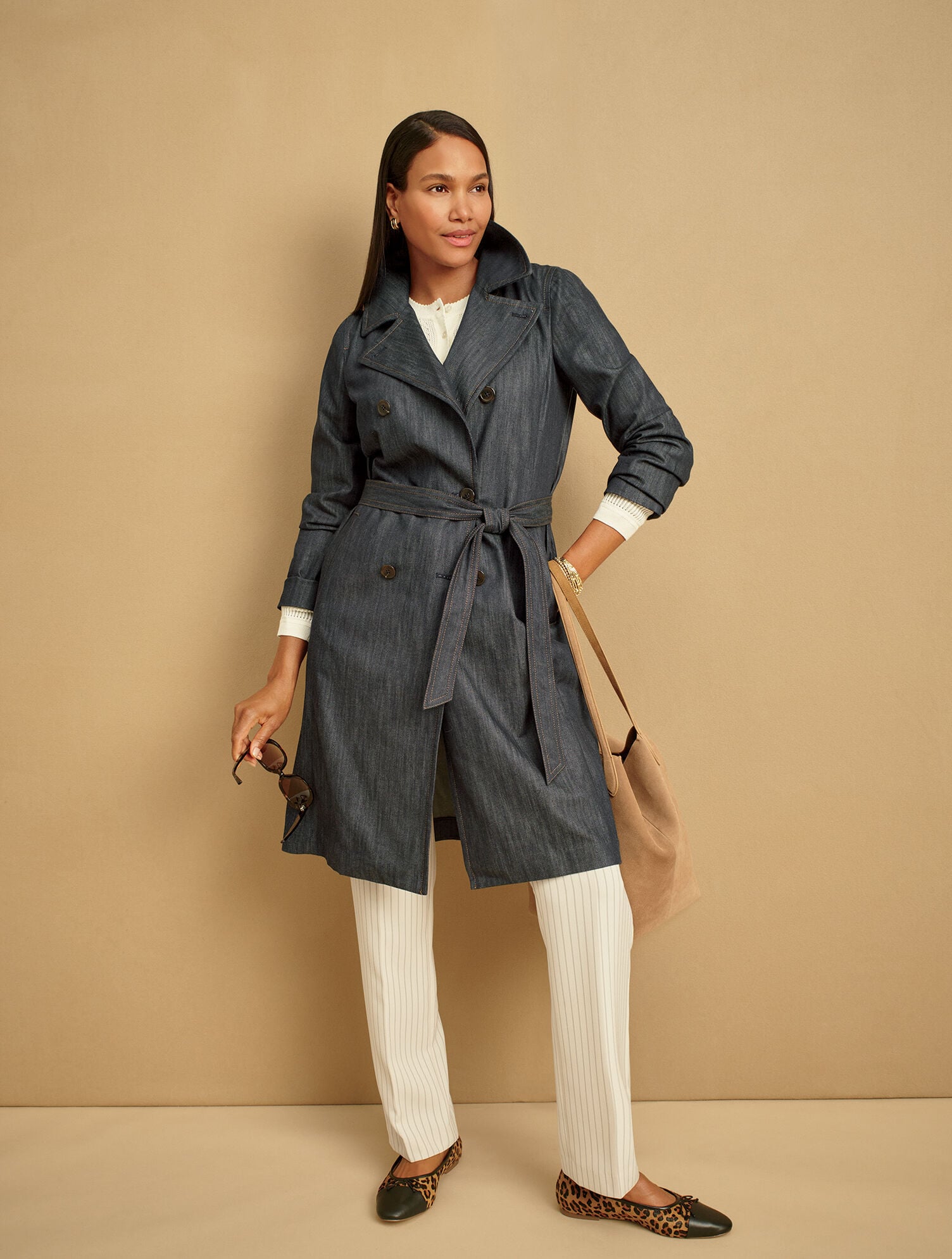 Refined Denim Belted Trench Coat | Talbots