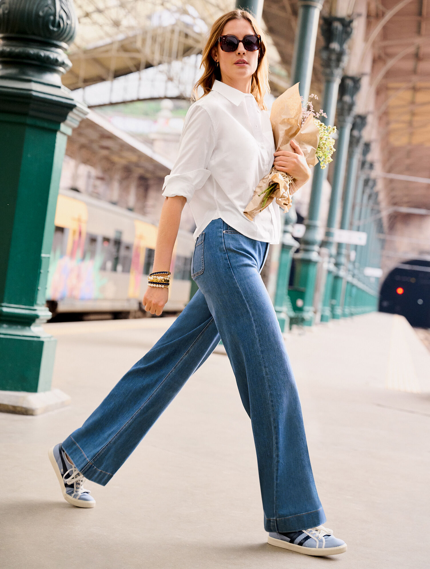 Ultra Wide Leg Denim Trousers - Adriana Wash