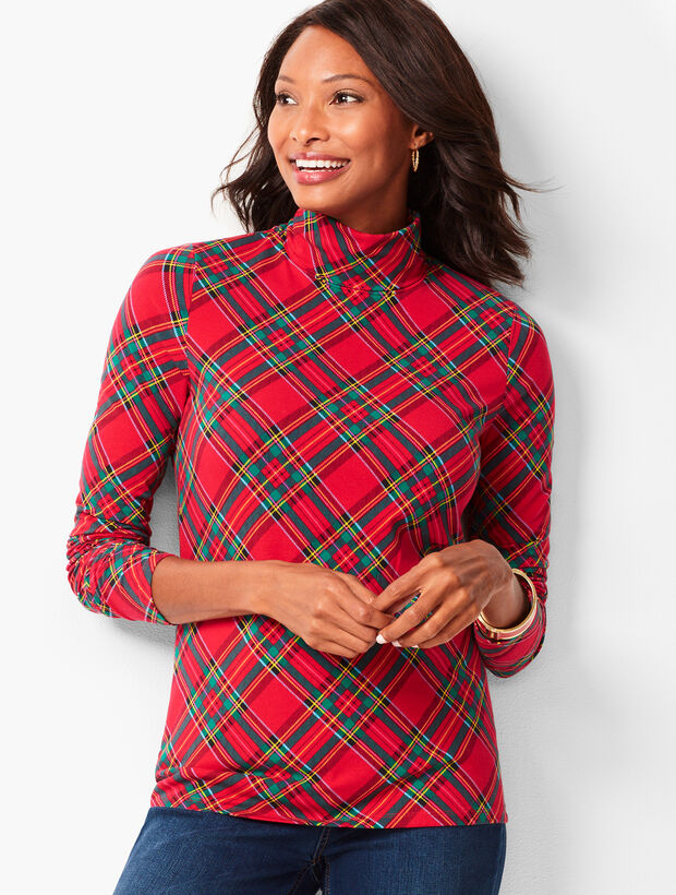 Cotton Turtleneck Tee - Tartan Plaid