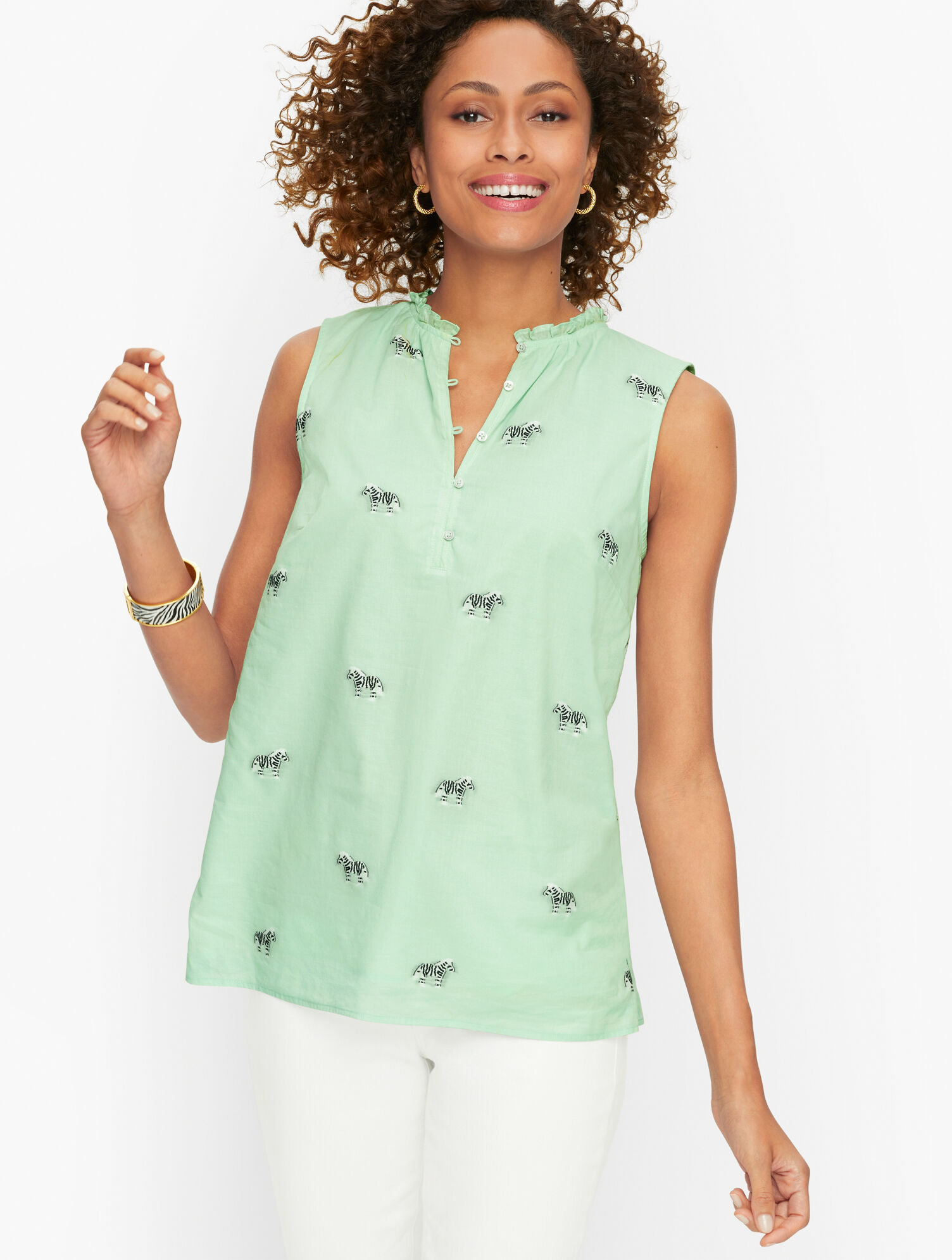 Cotton Split Neck Shell - Zebra | Talbots